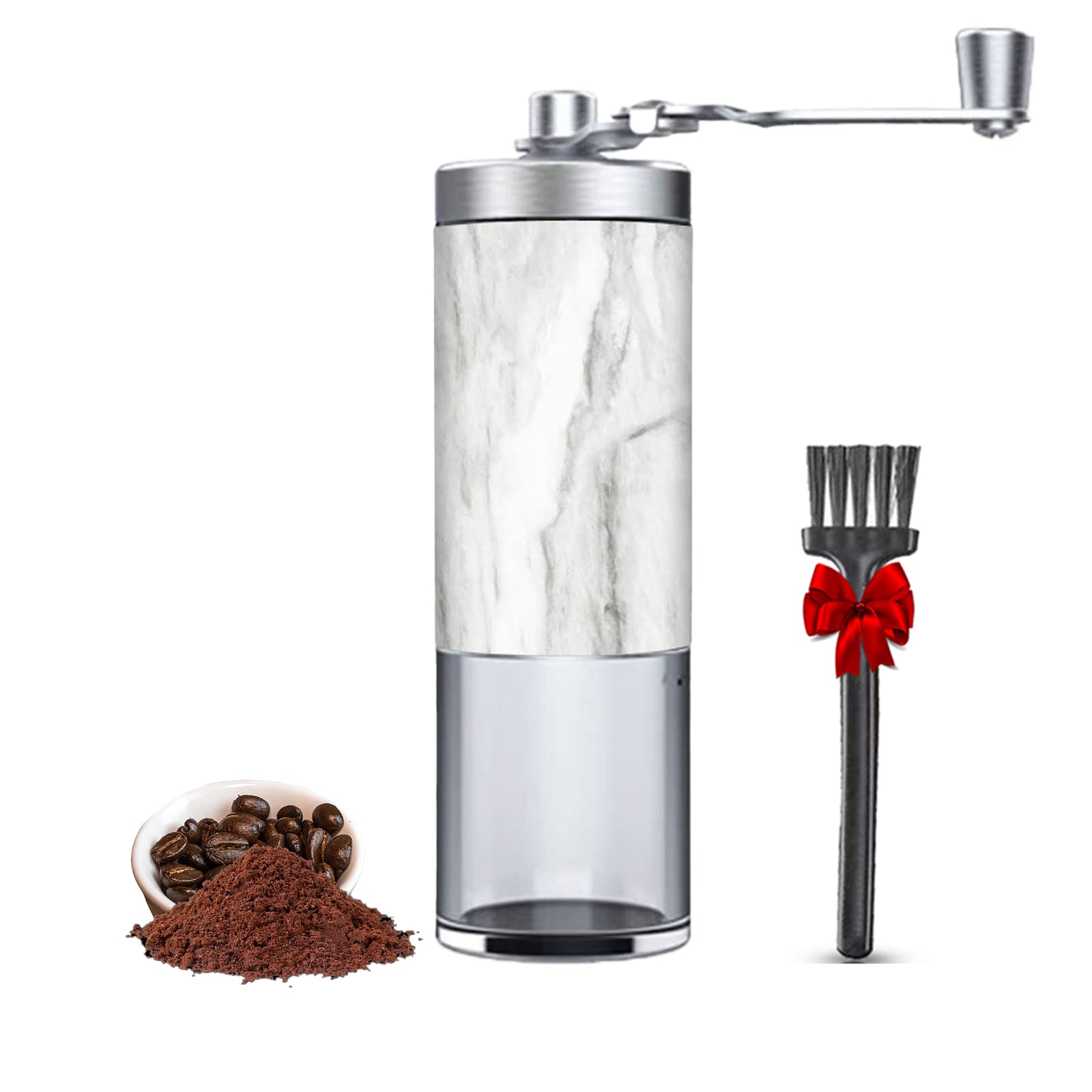 Premium Manual Coffee Grinder - Adjustable Stainless Steel Hand Mill for Coffee Beans - Perfect for Camping, Home & Office Use - Marble White - Enjoy Fresh Ground Coffee Anywhere
