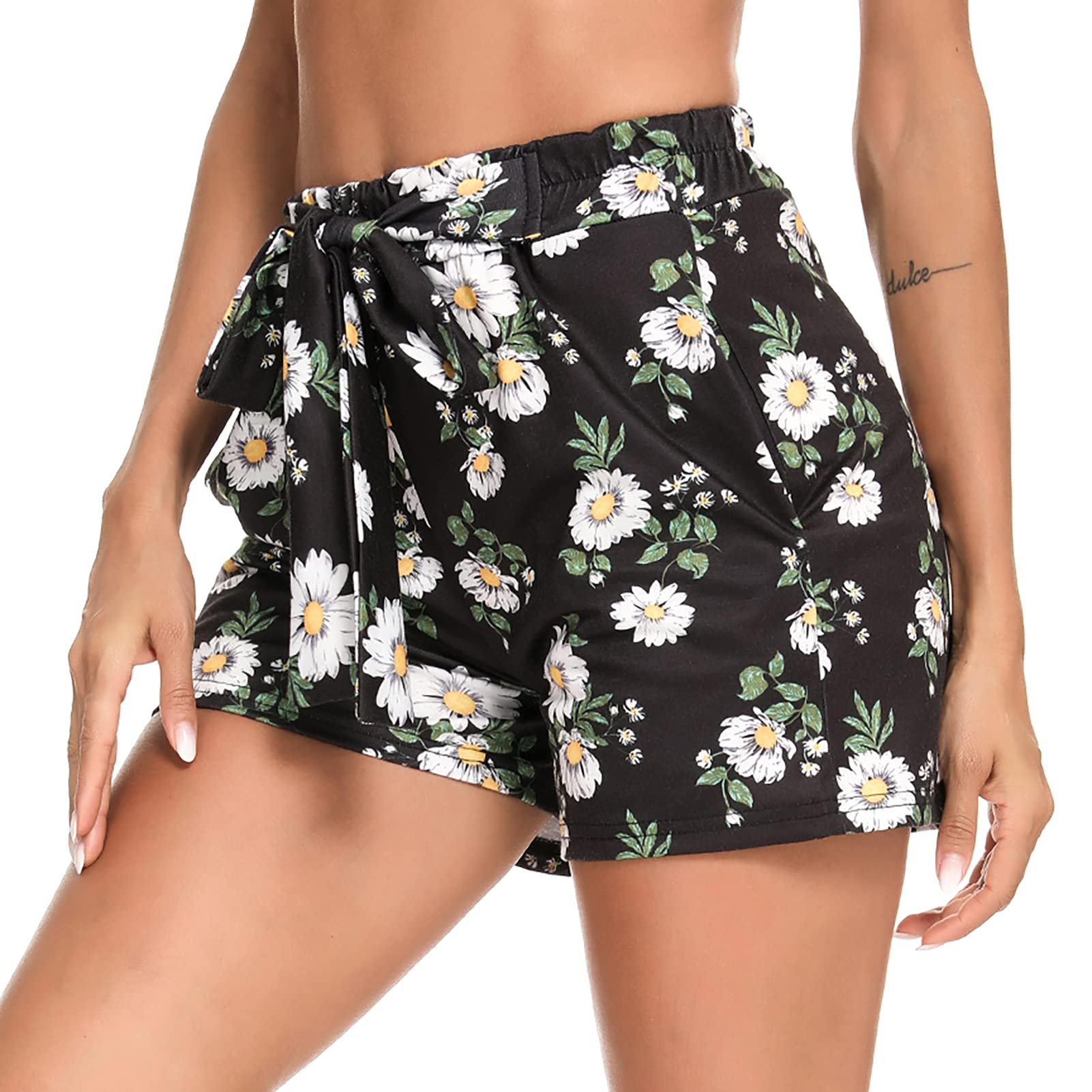 Chriselda Women's Casual Floral Print Shorts - Elastic Waist, Wide Leg, Loose Fit Boho Shorts with Belt & Pockets | Perfect for Summer, Beach, Vacation & Casual Outings