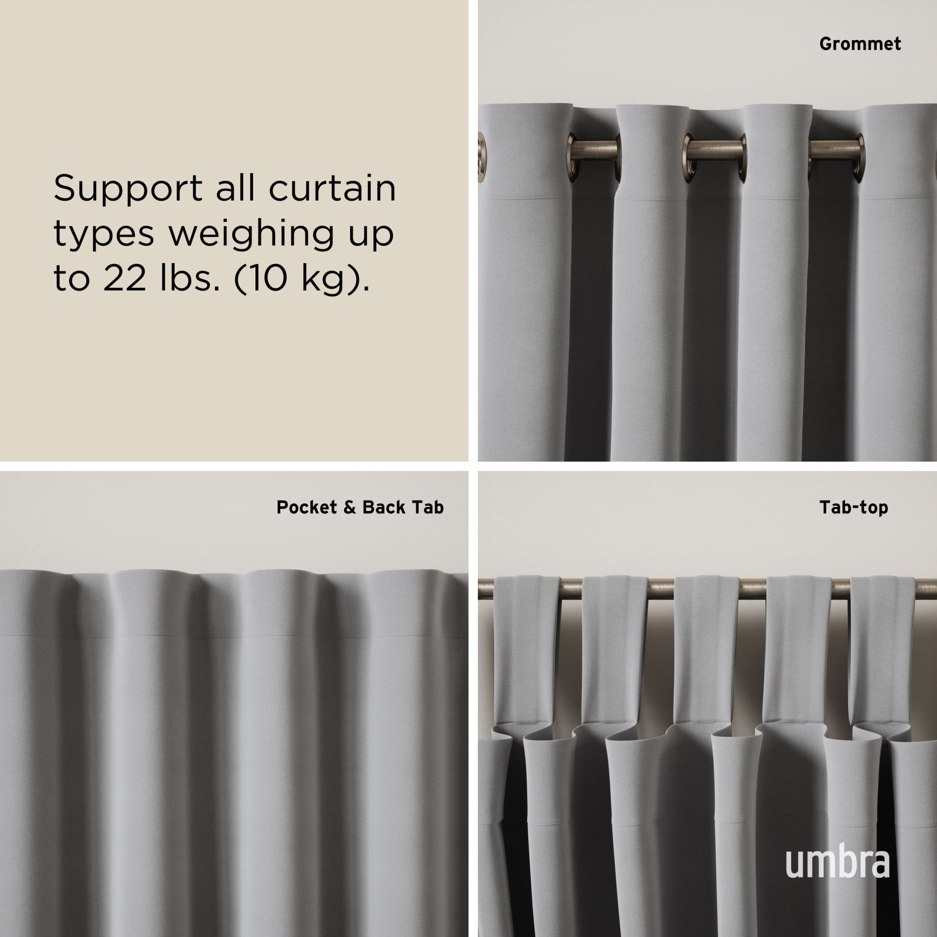 Loop 1 Adjustable Curtain Rod - Heavy Duty Stainless Steel Tension Rod for Windows, Doors & Room Dividers - Perfect for Home, Office & Dorm Decor