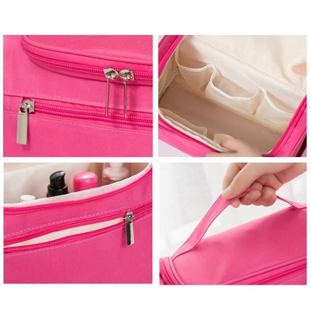 Coskira Waterproof Makeup Bag for Women - Travel Cosmetic Organizer with Brush Storage, Portable Toiletry Pouch for Gym, Vacation & Daily Use - Stylish Pink Beauty Accessories