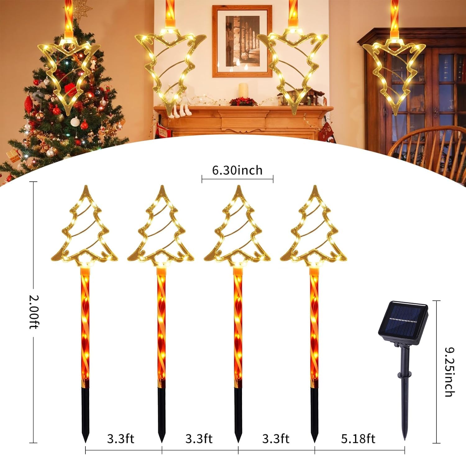 Solar Powered Christmas Pathway Lights - 4 Pack Waterproof Outdoor Candy Cane Tree Decorations for Garden, Yard, Patio | Perfect for Holiday Lawn Decorations & Winter Festival Lighting