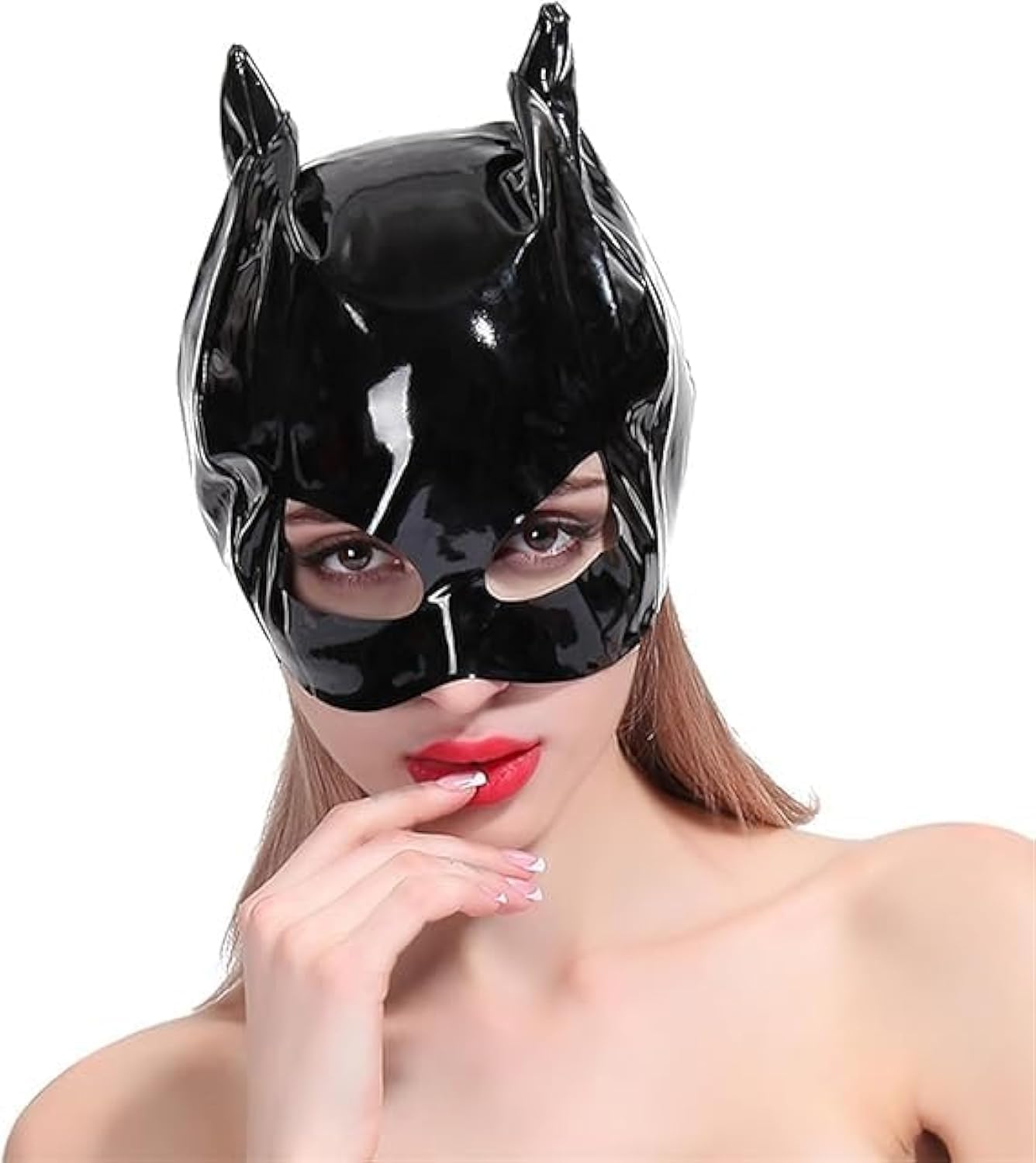 Sexy Latex Cat Mask for Women - Half Face Hood with Eye Openings - Fetish, Cosplay & Club Wear - Perfect for BDSM, Role Play & Halloween Costumes