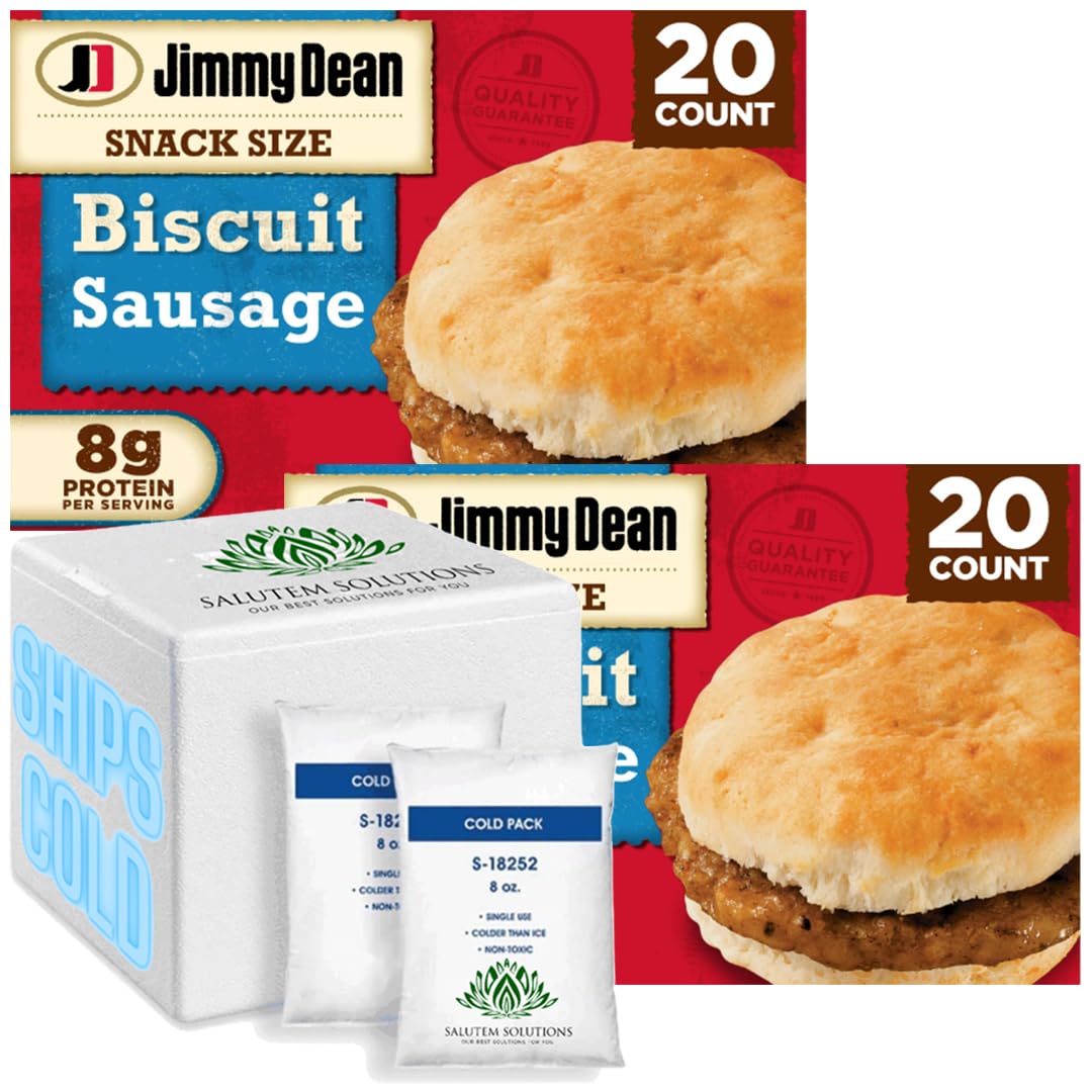 Jimmy Dean Sausage Biscuit Sandwich Snack Size - 34 oz (20 Count, Frozen) - Pack of 2 | Breakfast, Quick Meal, On-the-Go Snack for Home, Office or Travel