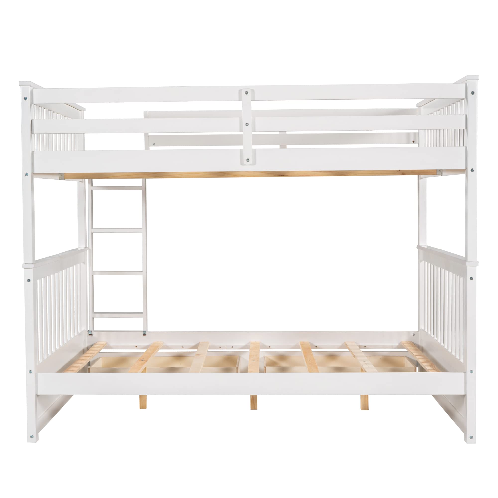 P PURLOVE Full Over Full Bunk Bed with 2 Storage Drawers - Convertible Wood Bunk Bed Frame with Ladders - Splits into 2 Twin Beds for Teens, Kids, Boys & Girls - No Box Spring Needed (White) - Perfect for Small Bedrooms, Dorms & Shared Kids' Rooms