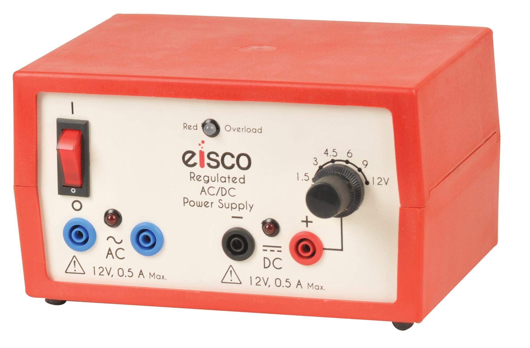 Eisco Labs AC/DC Regulated Power Supply - Dual Independent Outputs, 6 Adjustable Voltages up to 12V, 500mA - Perfect for Electronics Labs, School Science Experiments & DIY Projects