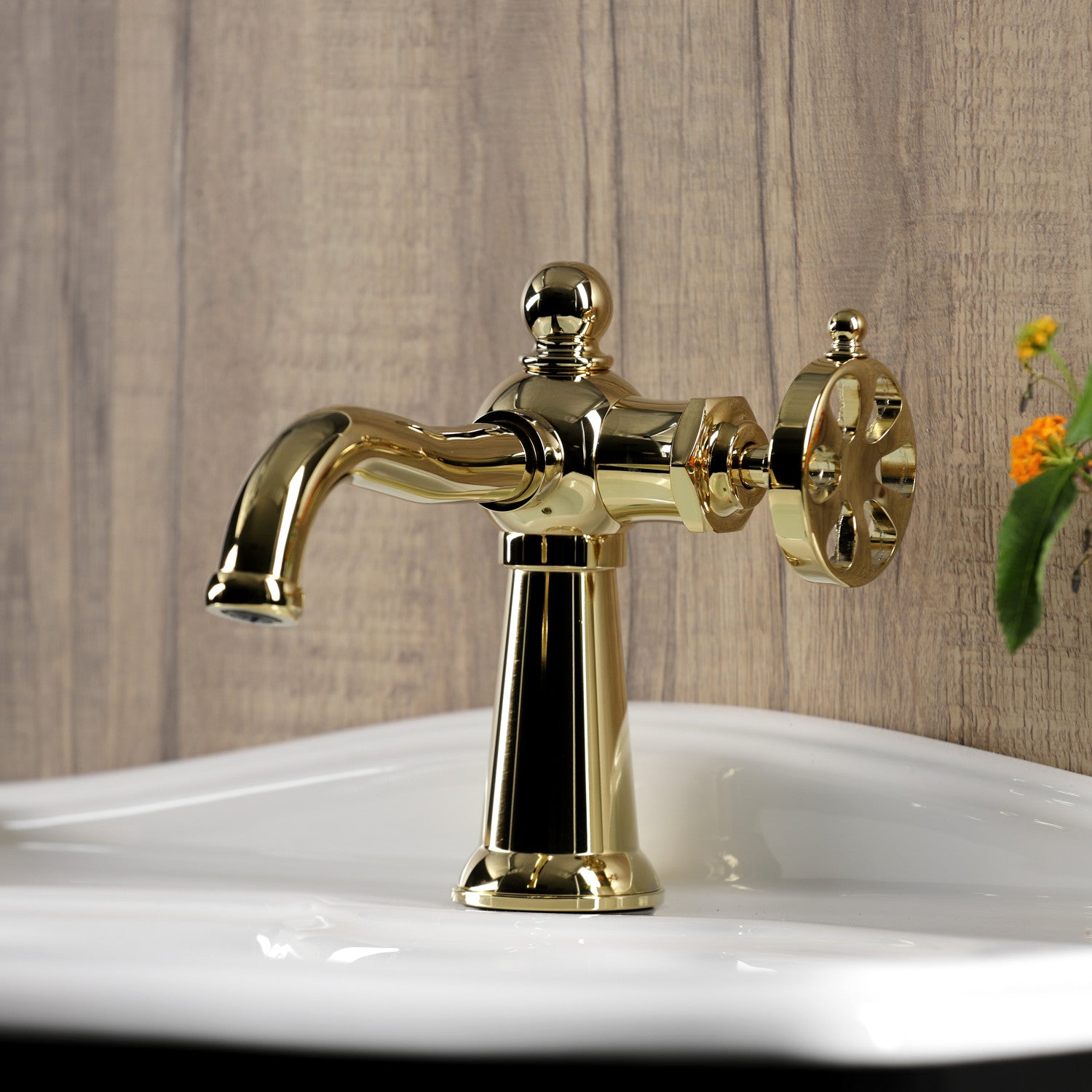 Belknap KS3542RX Single Handle 1-Hole Bathroom Sink Faucet with Push Pop-Up Drain - Polished Brass Finish for Modern & Vintage Bathrooms