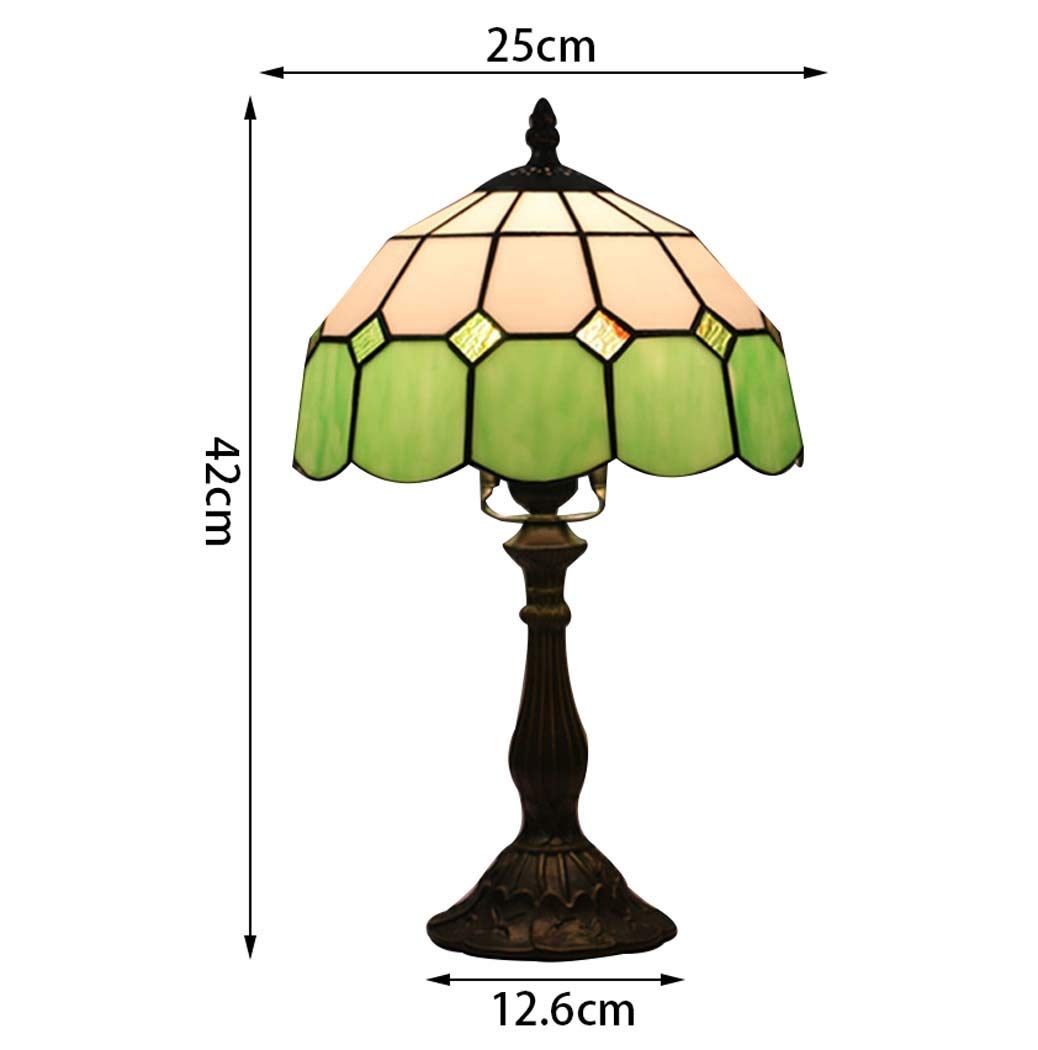 10 Inch Tiffany Style Table Lamp - Mediterranean Stained Glass Desk Lamp for Living Room & Bedroom - E27 Base, Max 40W - Green Decorative Bedside Lamp - Perfect for Home Office, Dorm, or Reading Nook