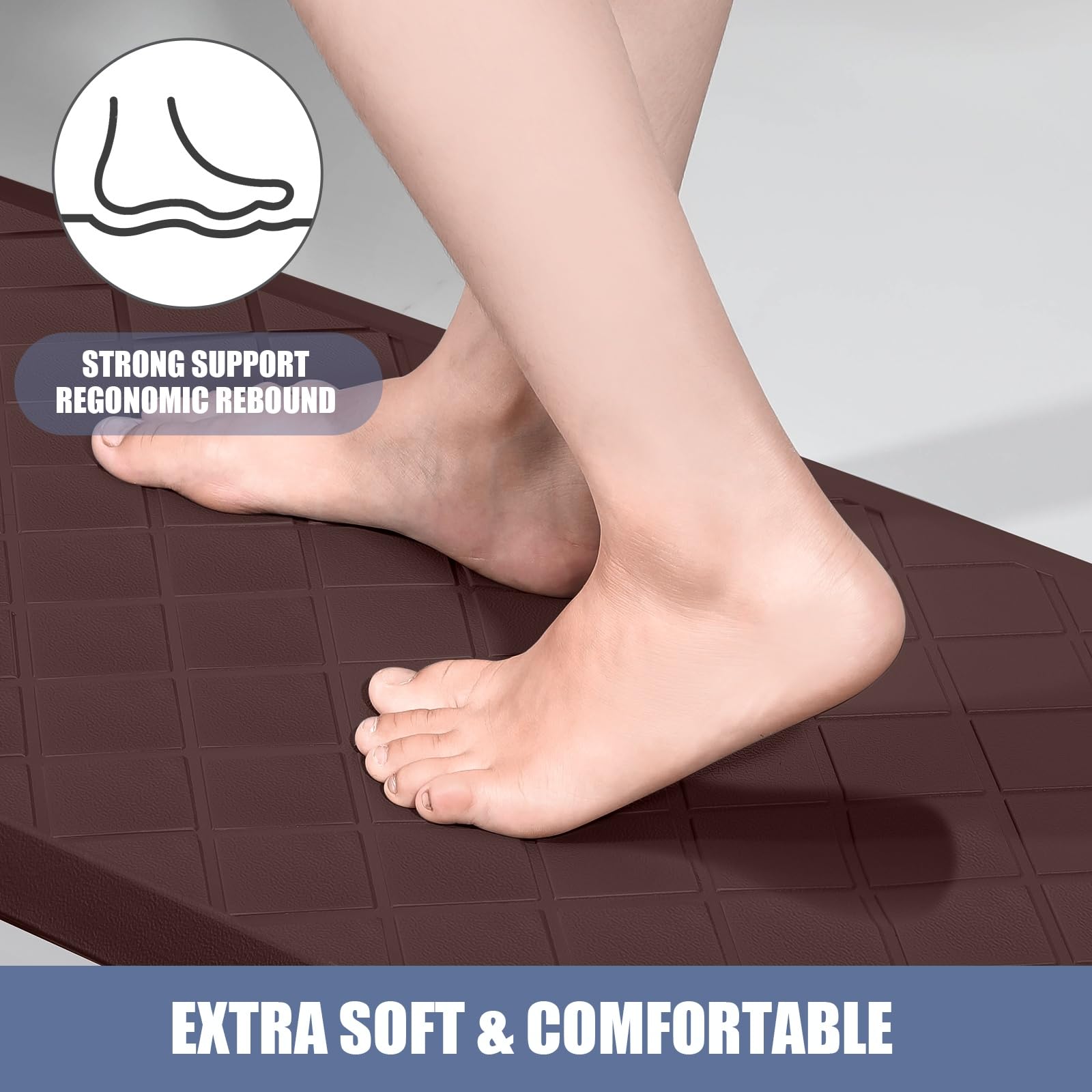 Premium Anti-Fatigue Kitchen Floor Mats (2-Pack) - Non-Slip Cushioned Rug for Standing Comfort in Home, Office, Sink & Laundry Areas - Heavy Duty Ergonomic Foam Mat - Brown