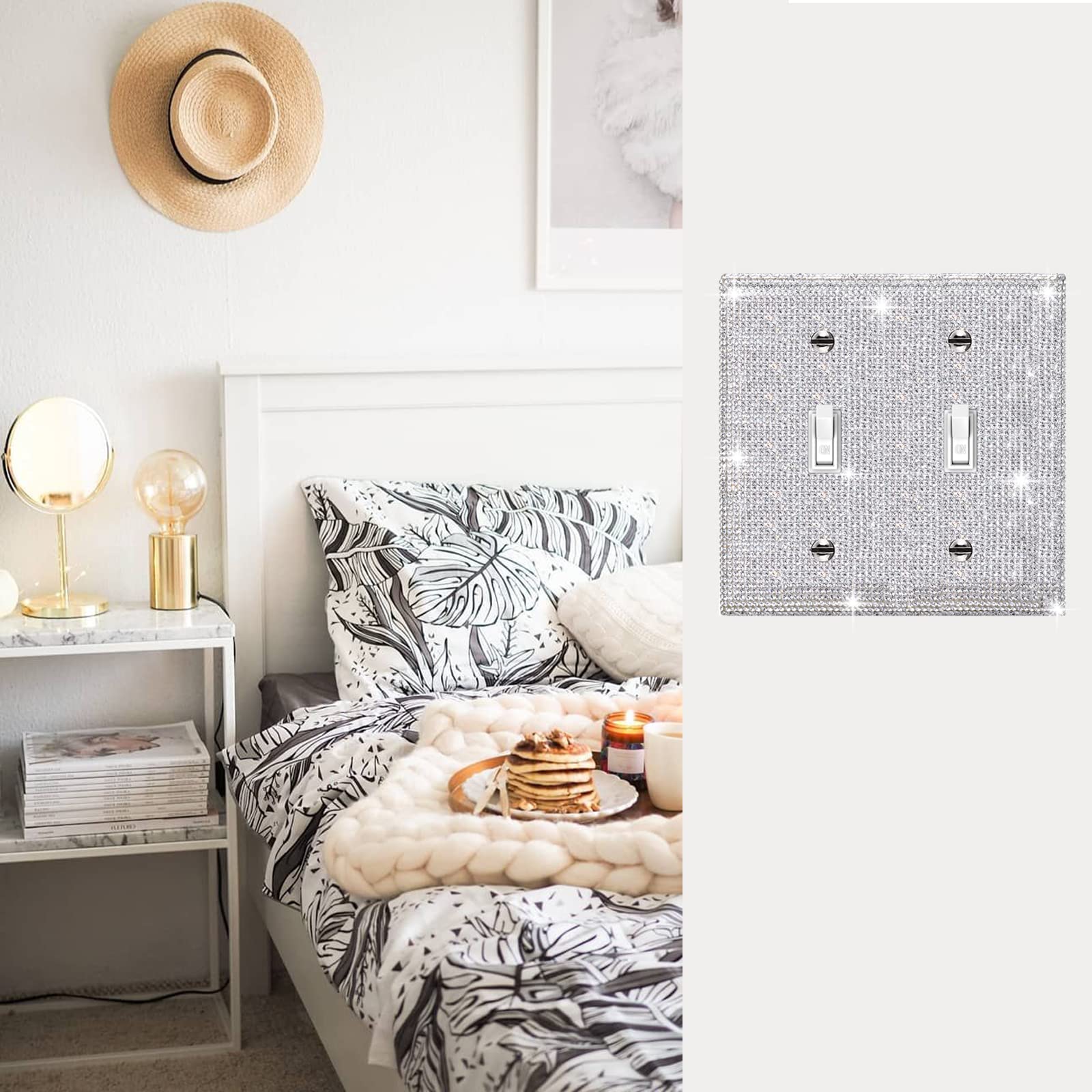 Shiny Silver Rhinestone Outlet Cover - Decorative 2 Gang Light Switch Plate Cover with Glittering Rhinestones | Perfect for Bedroom, Living Room, and Home Decor Upgrade