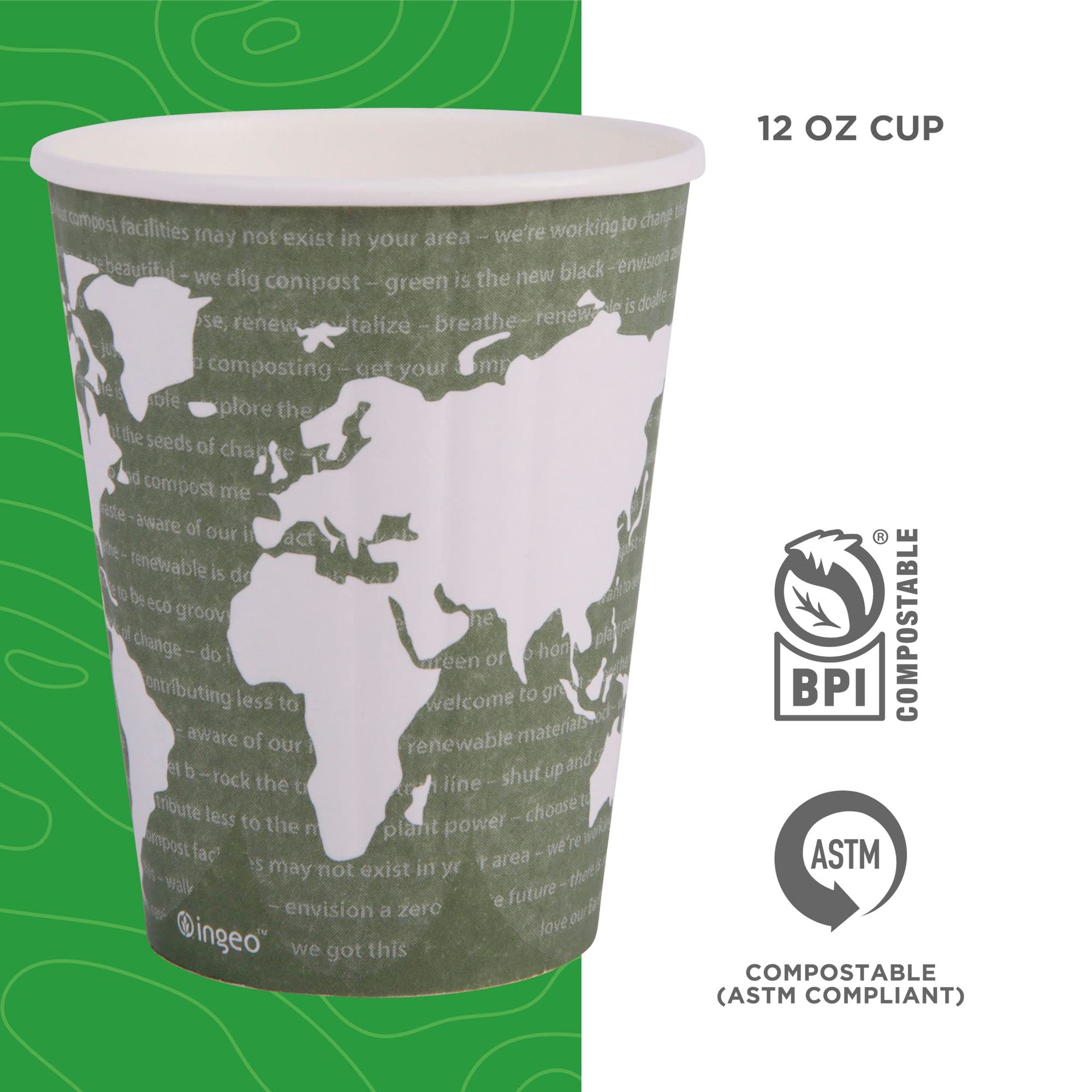 ECO PRODUCTS Compostable Disposable 12oz Coffee Cups - 600 Count Case, Double-Wall Insulated Hot Paper Cups with Plant-Based PLA Lining (No Sleeves Needed) | Biodegradable, Sustainable Coffee Cups for Offices, Cafés & Eco-Friendly Events
