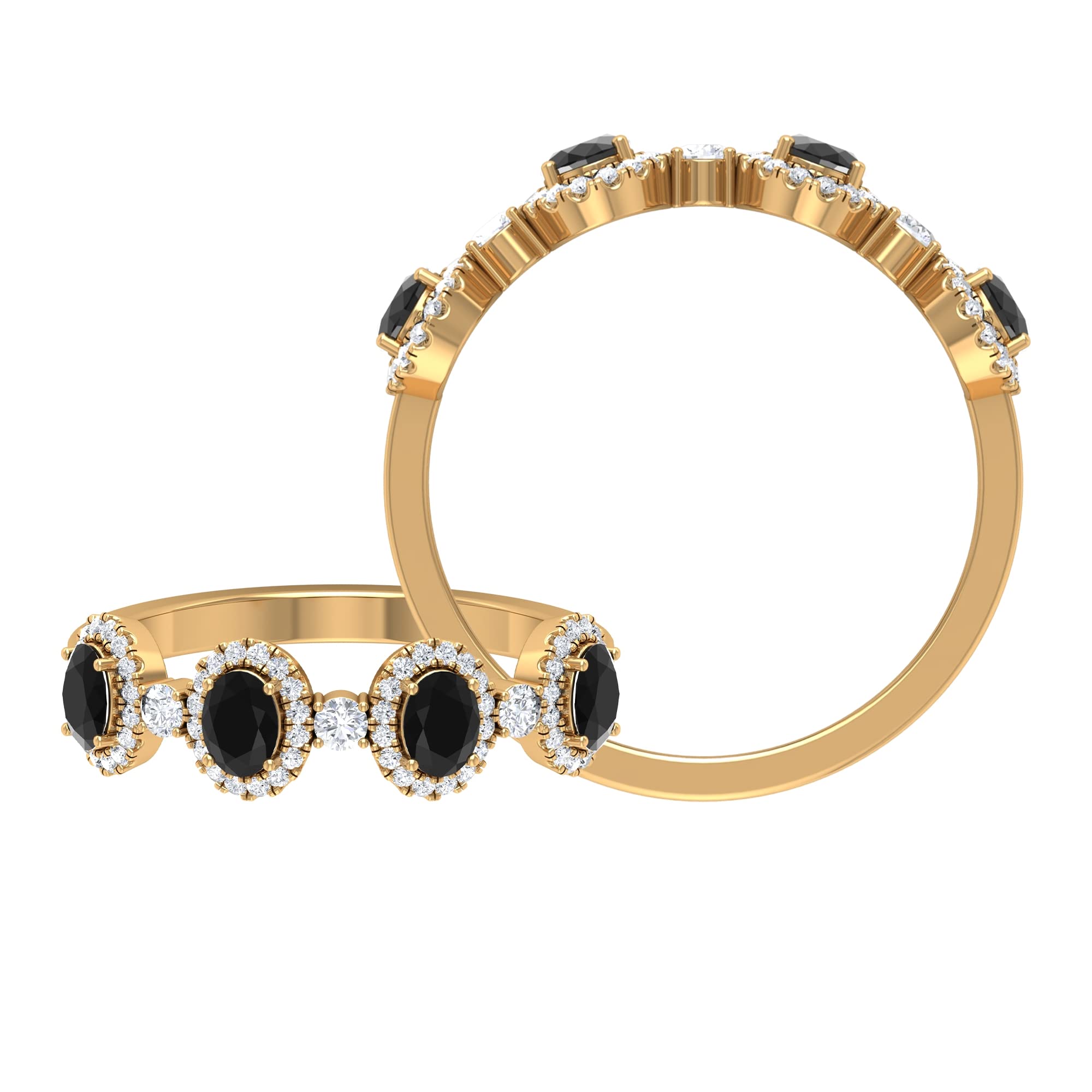 1 CT Oval Cut Black Spinel and Diamond Accent 14K Solid Gold Ring for Women - Elegant Anniversary Gift, Engagement Jewelry, Wedding Band, Birthday Present for Her