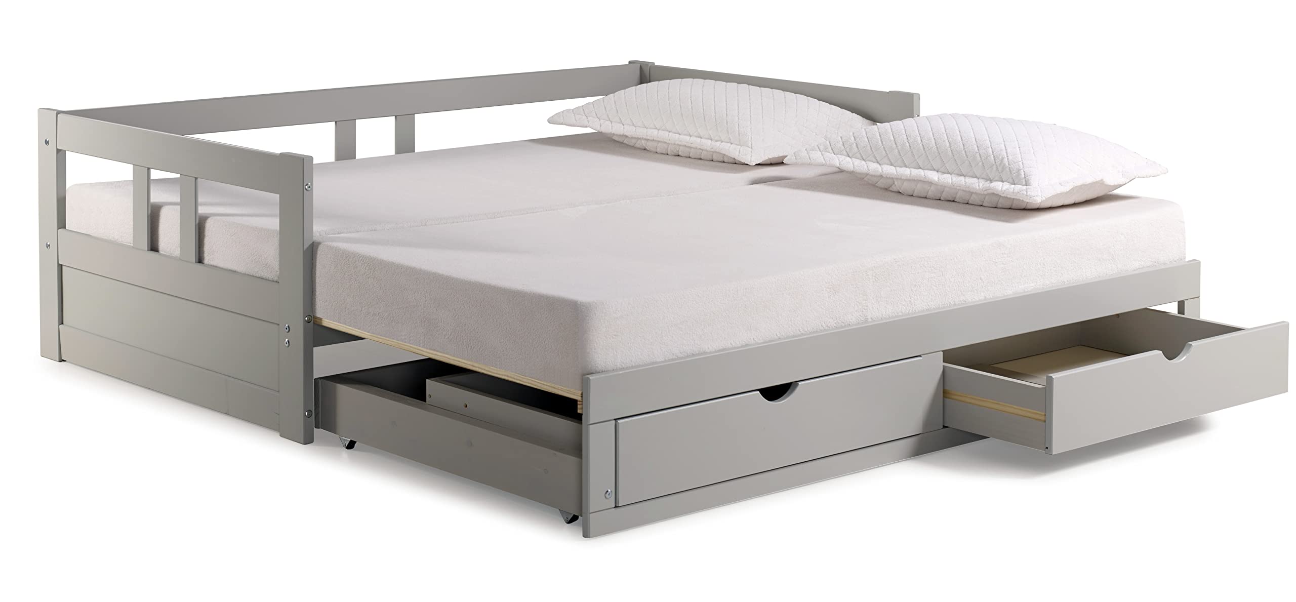 Alaterre Melody Extendable Twin to King Daybed with Trundle & Storage Drawers - Brazilian Pine Wood, 400lb Capacity, Dove Gray - Perfect for Kids Bedroom, Guest Room & Small Space Furniture