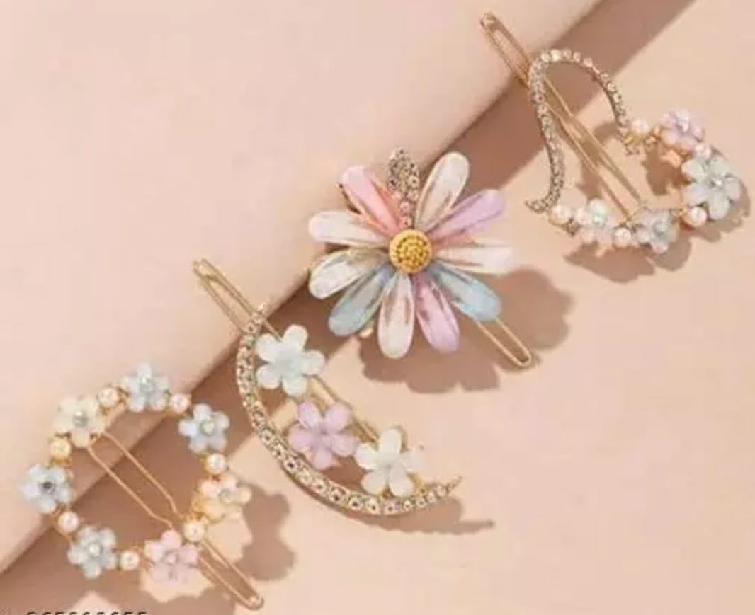 Korean Hair Pins - Elegant Pearl Metal Hair Clips for Women (Set of 4, Multicolor) | Perfect for Weddings, Parties & Everyday Hairstyles