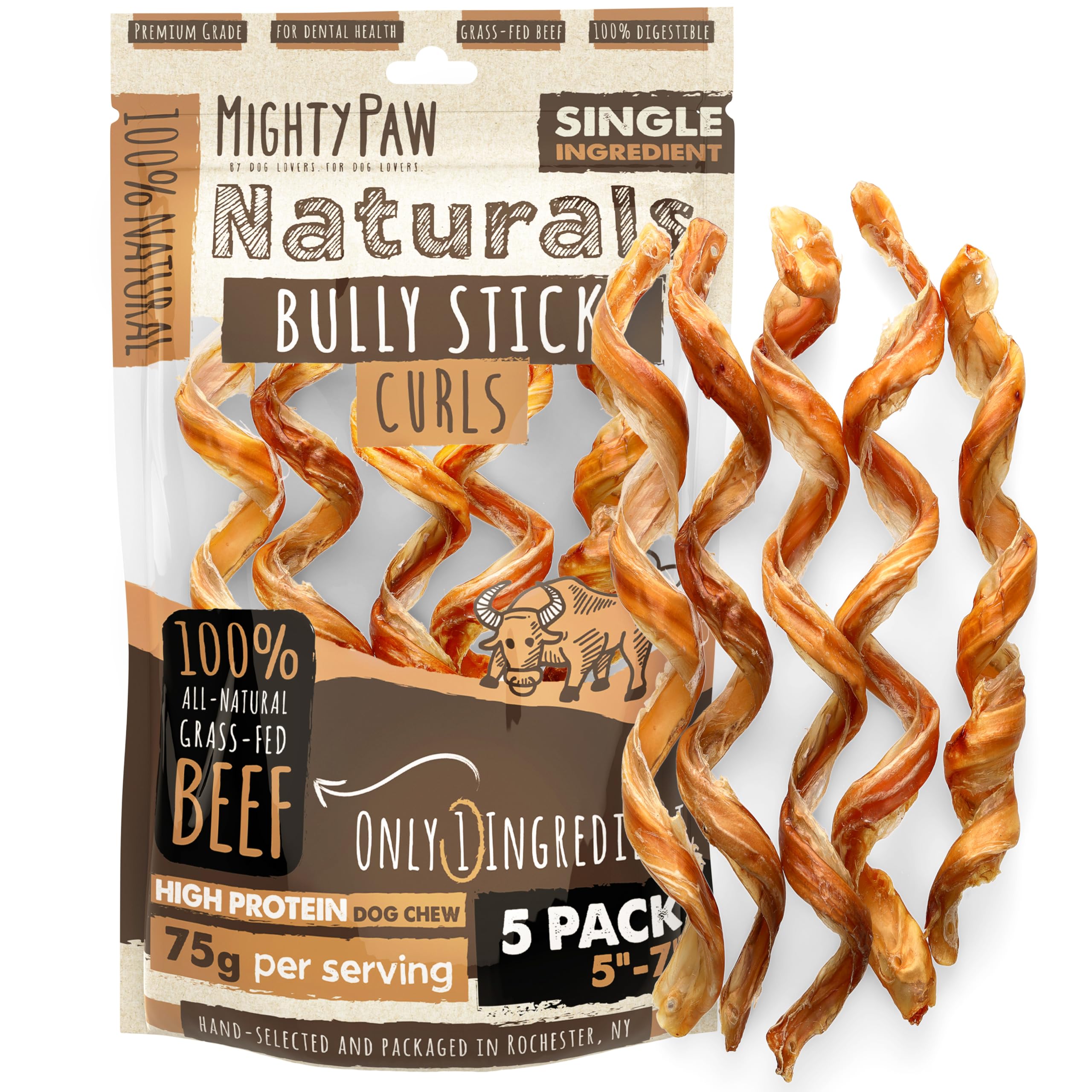 Premium Grass-Fed Beef Bully Sticks for Dogs - All-Natural, Low Odor Dog Chews for Small, Medium & Large Breeds (6 or 10 Pack) | Single Ingredient Dental Treats for Puppies & Adult Dogs - Perfect for Training, Teething & Long-Lasting Chewing Satisfaction