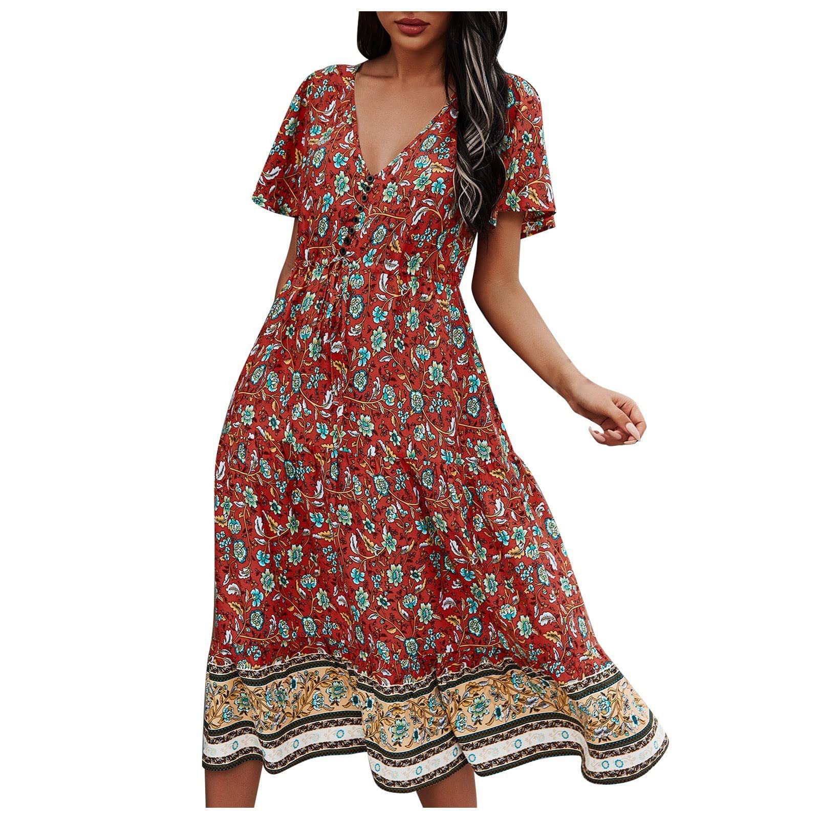 Floral Rhombic Dress for Women - Loose Casual Beach Style for Summer Outings