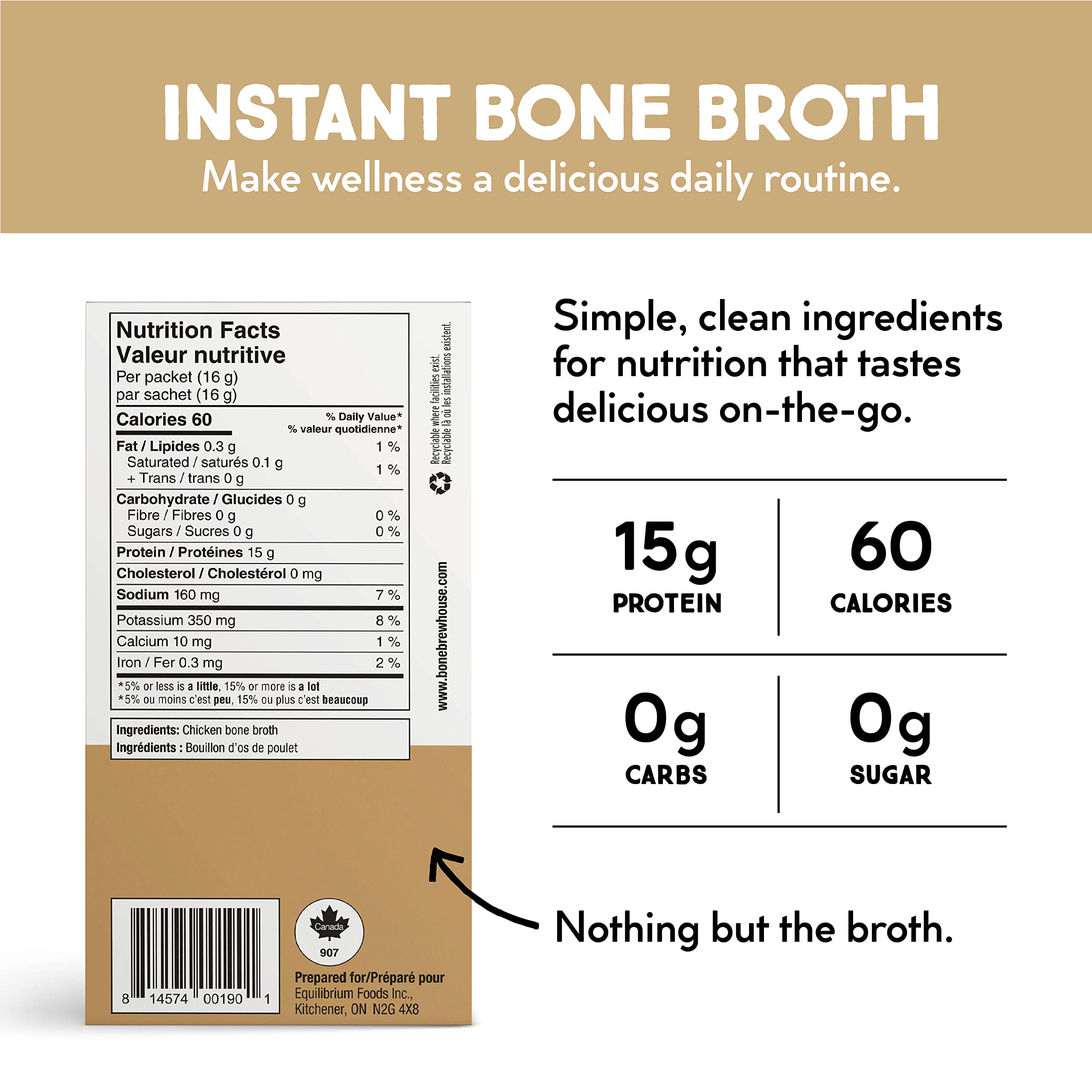 Bone Brewhouse Chicken Bone Broth Protein Powder - Unflavored, Keto & Paleo Friendly, 10g Protein, Natural Collagen, Gluten-Free - 5 Packets for Instant Soup, Post-Workout Recovery & Healthy Lifestyle