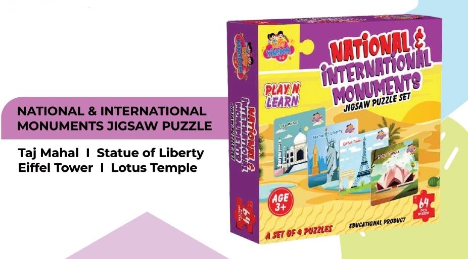 Fratelli Kids Kingdom 4-Piece Jigsaw Puzzle Set for Ages 4+ - Educational Monuments Puzzles for Children | Perfect for Family Game Night & Preschool Learning Activities