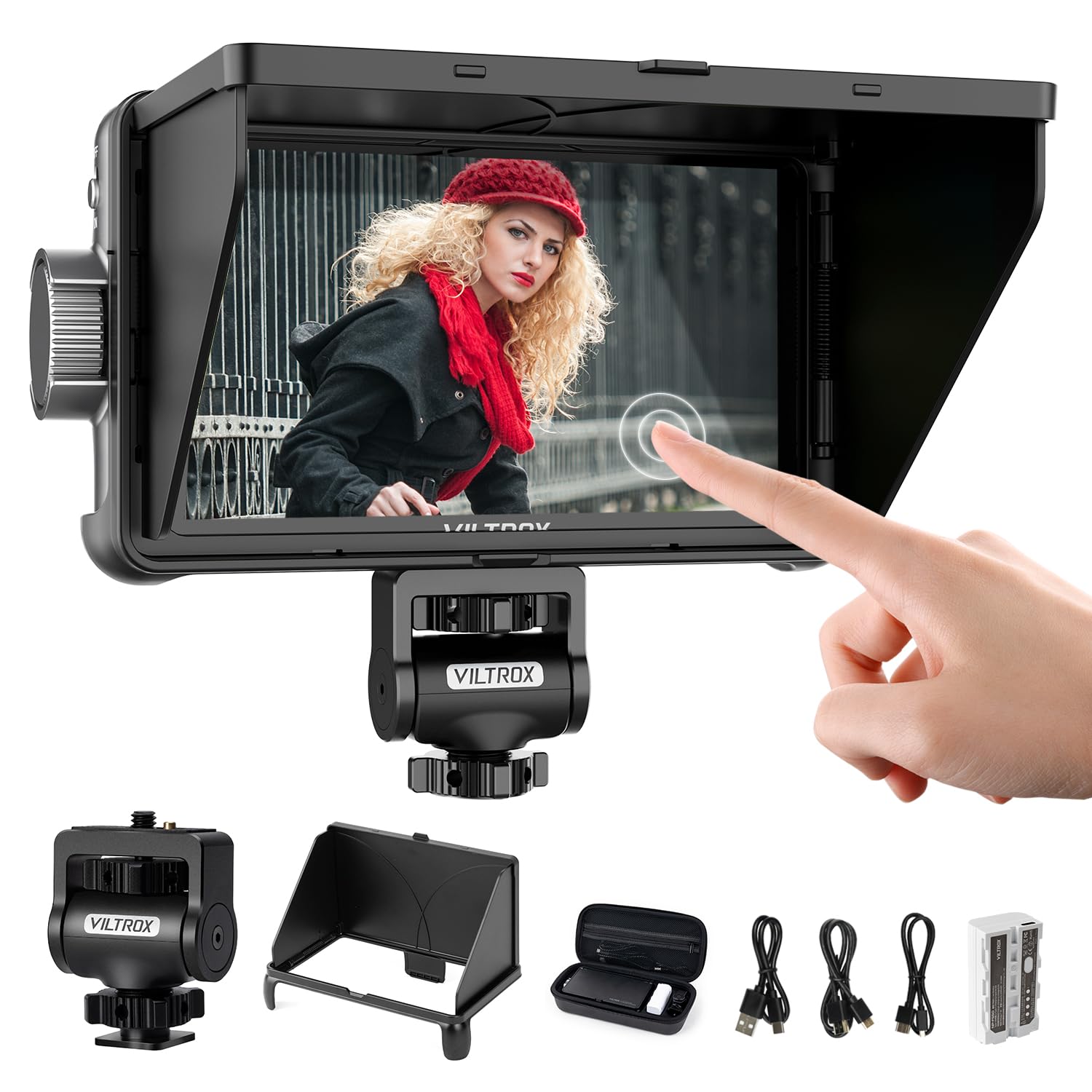 VILTROX DC-550 5.5 Inch 4K HDMI DSLR Camera Field Monitor with 1200 Nits Touch Screen - Sunshade Hood, Battery, 3D LUT, HDMI Input/Output, Exposure & Focus Assist, Waveform Monitor - Perfect for Outdoor Filmmaking, Photography, and Video Production