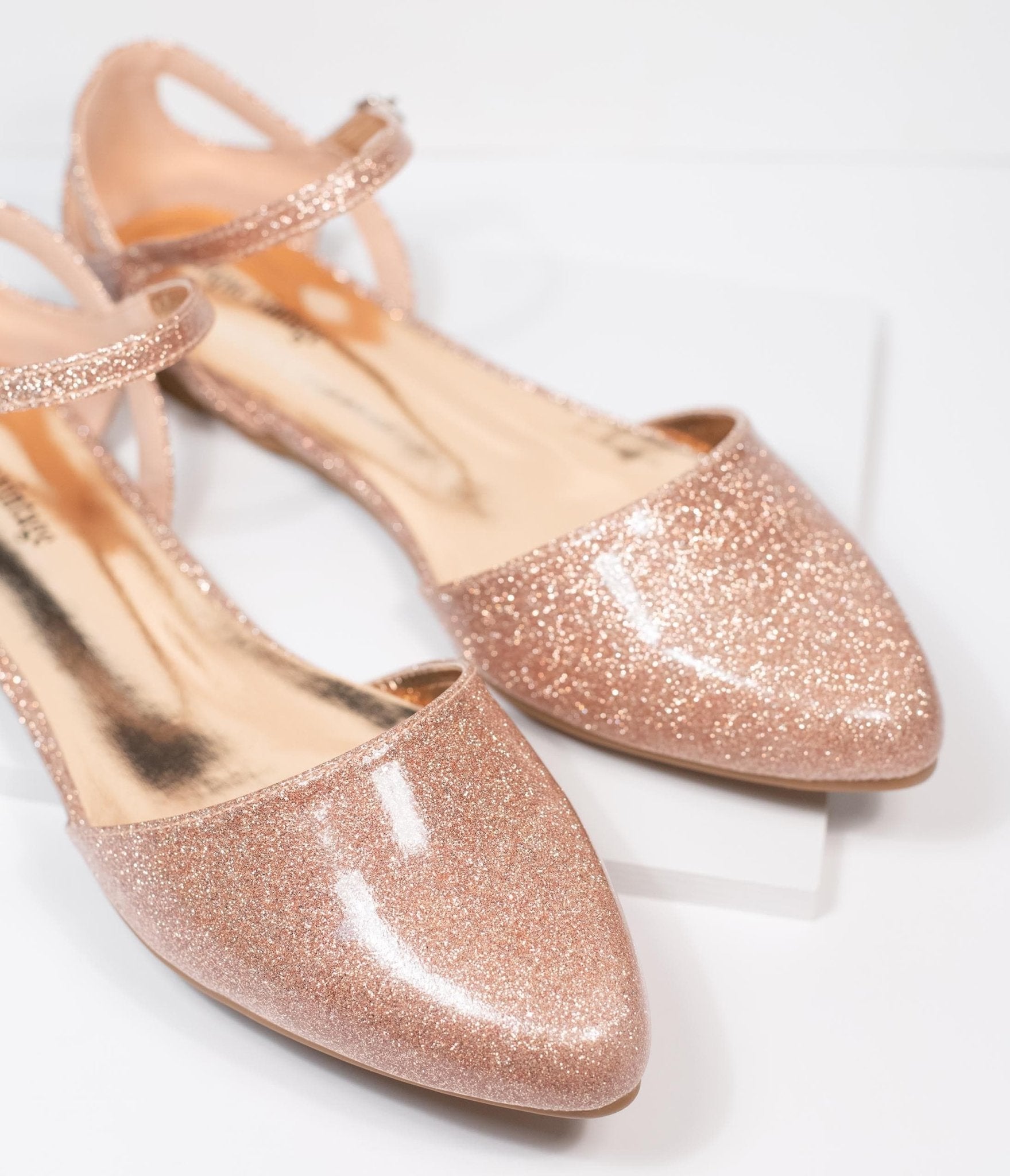 Unique Vintage Champagne Glitter Libby Flats - Elegant Women's Comfortable Ballet Flats for Parties, Weddings & Special Occasions