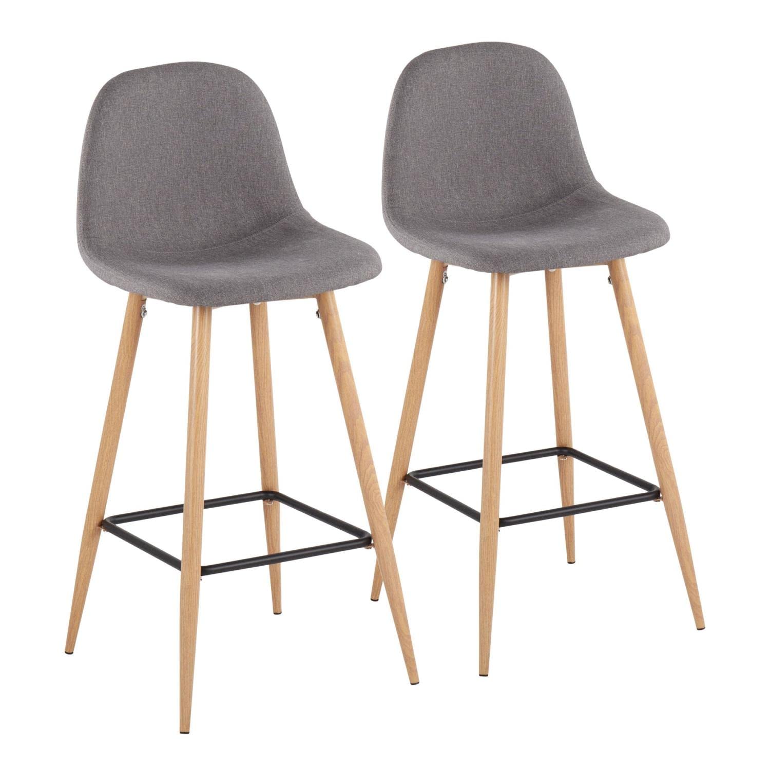 LumiSource Pebble Bar Stool Set of 2 - Modern Counter Height Bar Chairs with Comfortable Seat for Kitchen Island, Breakfast Nook & Home Bar Decor