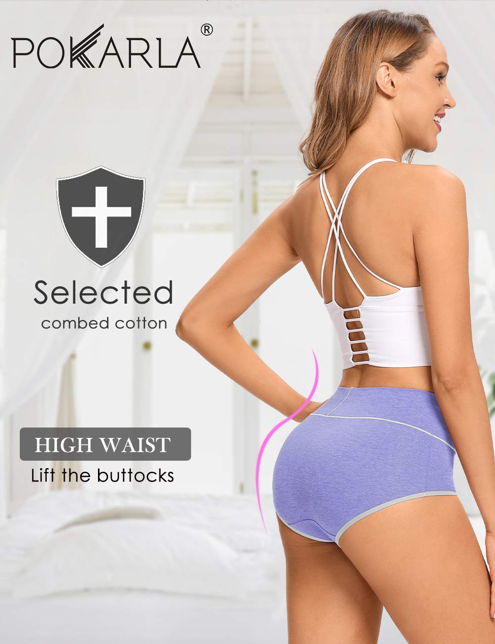POKARLA Women's Cotton Underwear - High Waist Full Coverage Briefs - Soft Breathable Postpartum Panties - Stretch Underpants for Comfort & Support - Perfect for Pregnancy, Postpartum & Everyday Wear