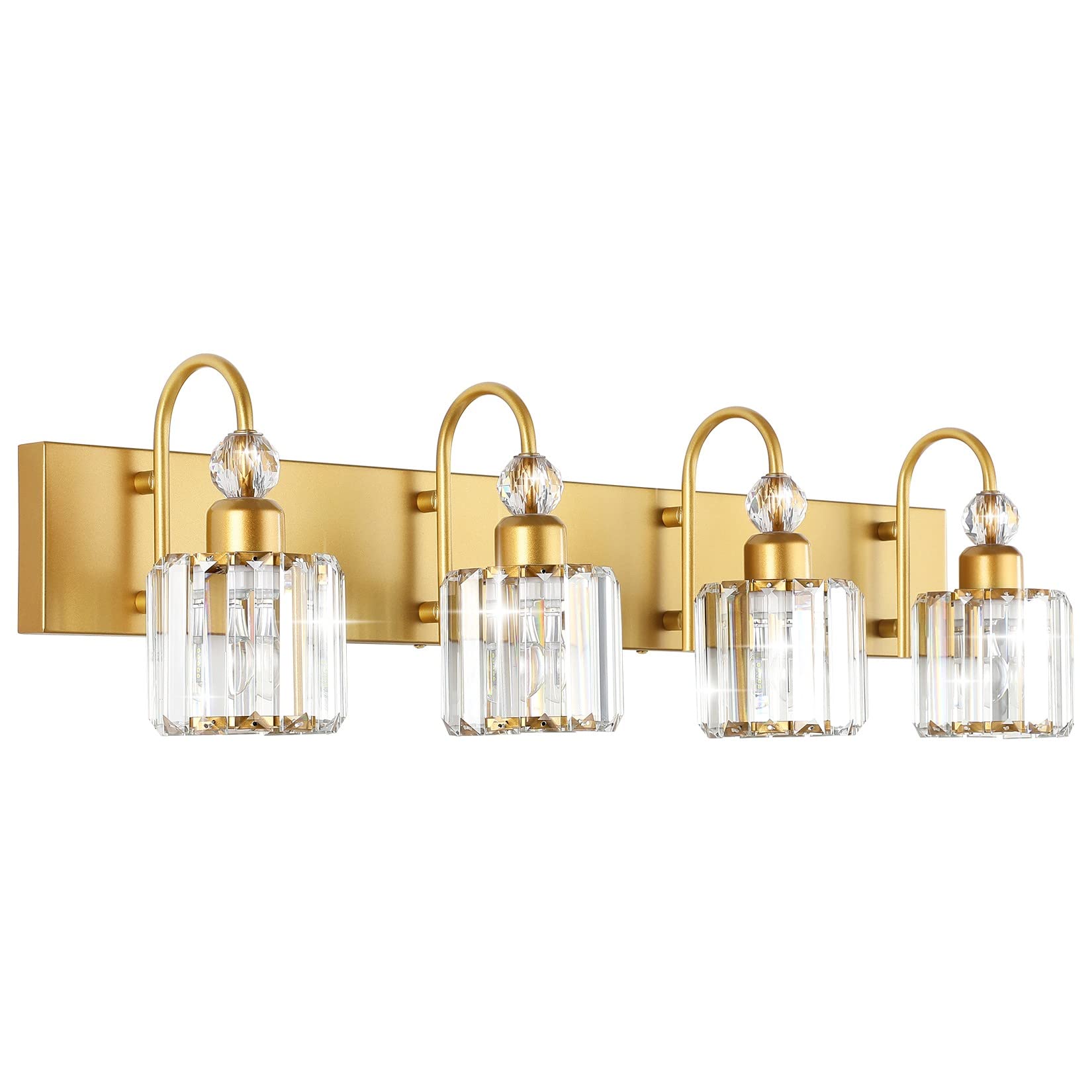 Ralbay 4-Light Gold Crystal Vanity Lights - Modern Bathroom Wall Lighting Fixture with Mirror for Elegant Home Decor | Perfect for Bathroom, Dressing Room & Makeup Area Vanity Lighting