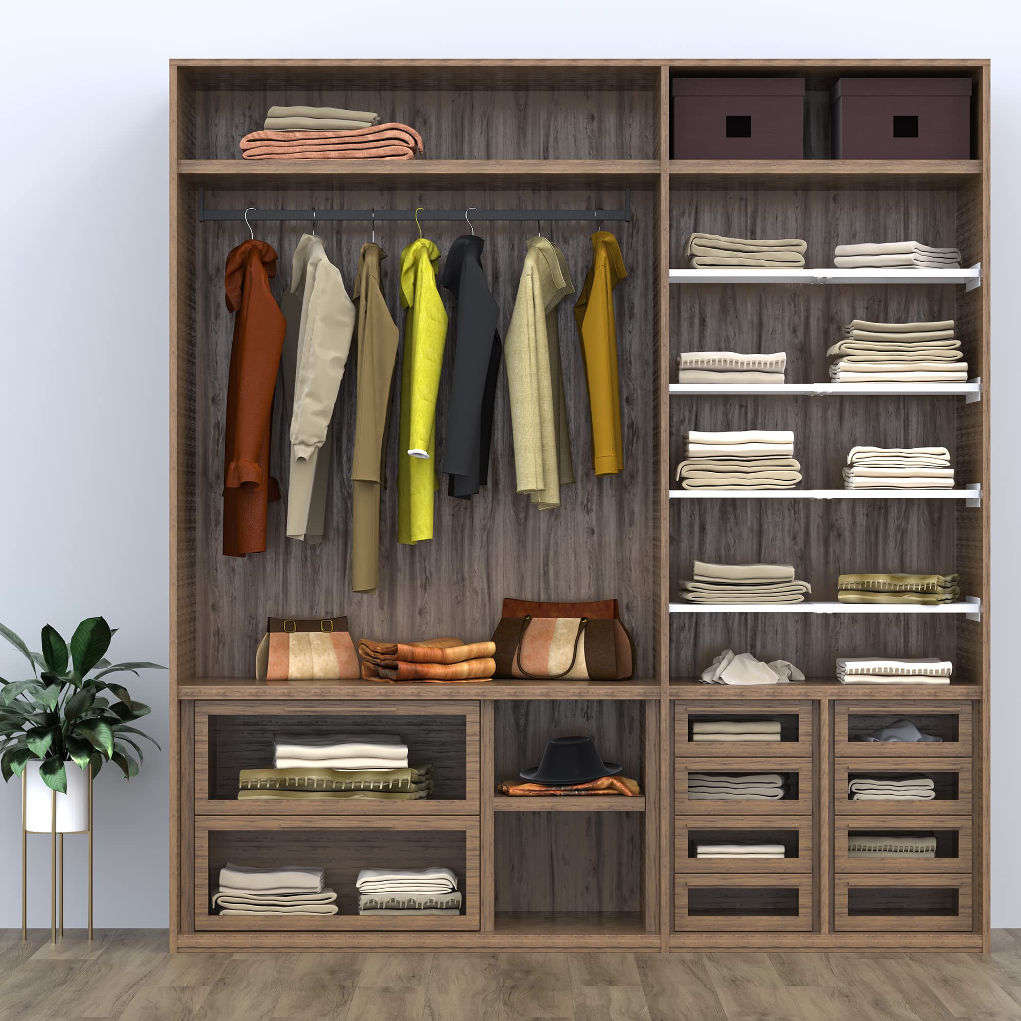 Expandable Closet Shelves Organizers - Adjustable Cabinet Shelf Board for Wardrobe, Pantry & Kitchen Storage - Space Saving Closet Divider Shelving (Medium, 2 Pack) - Perfect for Bedroom, Bathroom & Laundry Room Organization