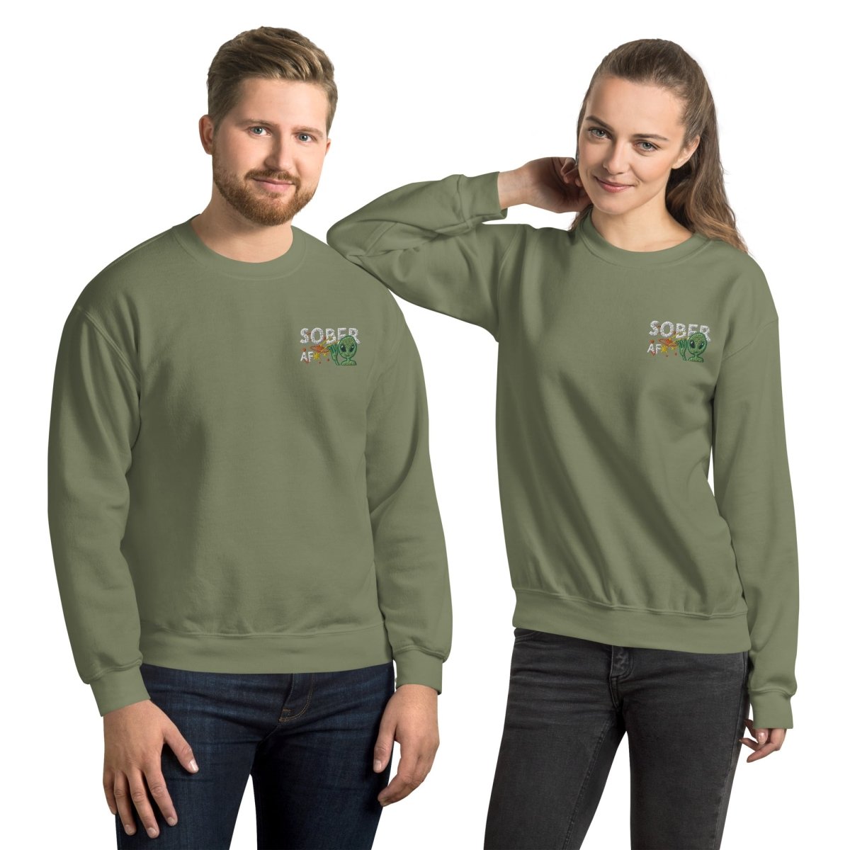 Galactic Sobriety Alien Embroidered Unisex Sweatshirt | Cool Space-Themed Pullover Hoodie for Men & Women | Perfect for Casual Wear, Street Fashion & Cosplay