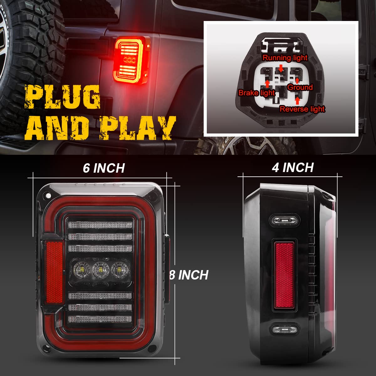 AUDEXEN LED Tail Lights for Jeep Wrangler JK JKU 2007-2018 - C-Shaped Clear Lens Design, 20W Reverse Lights, Built-in EMC, DOT Compliant (2-Piece Set) - Perfect for Off-Roading, Night Driving & Jeep Customization