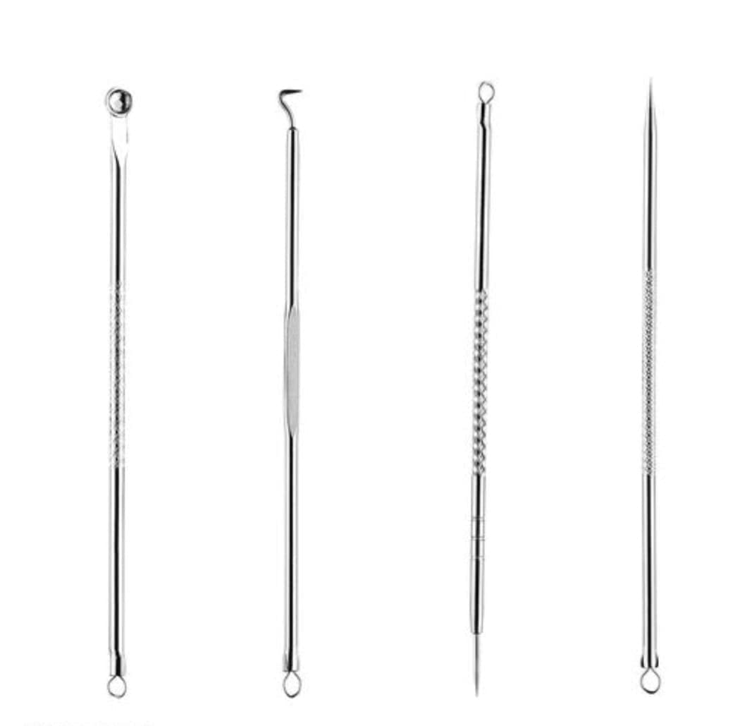 Professional Stainless Steel Blackhead Remover Needle Kit (4-Pack) - Gentle Pore Cleaner for Acne & Blemish Removal - Perfect for Home Facial Care & Skincare Routine