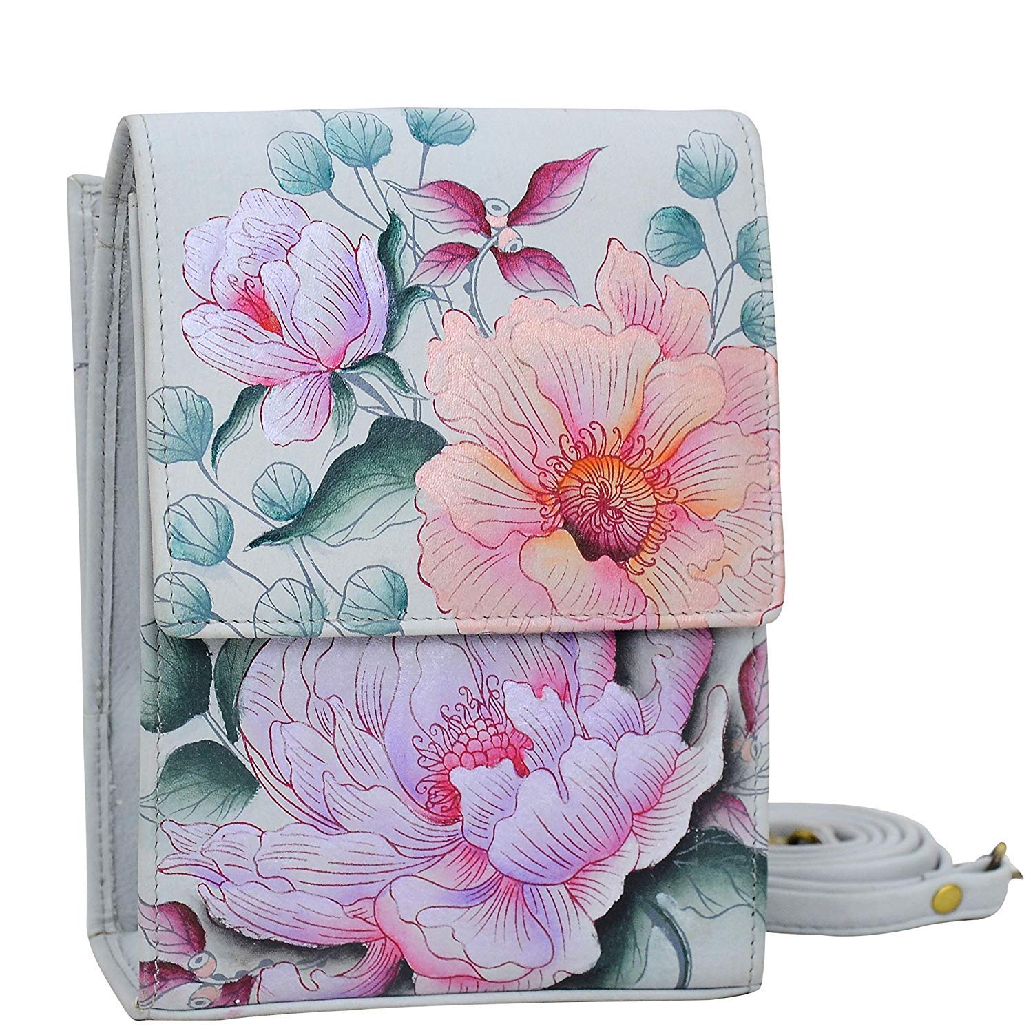 Anuschka Hand Painted Women's Genuine Leather Crossbody Bag with Triple Compartment & Card Slots - Stylish Flap Open Purse for Daily Use, Travel, and Shopping