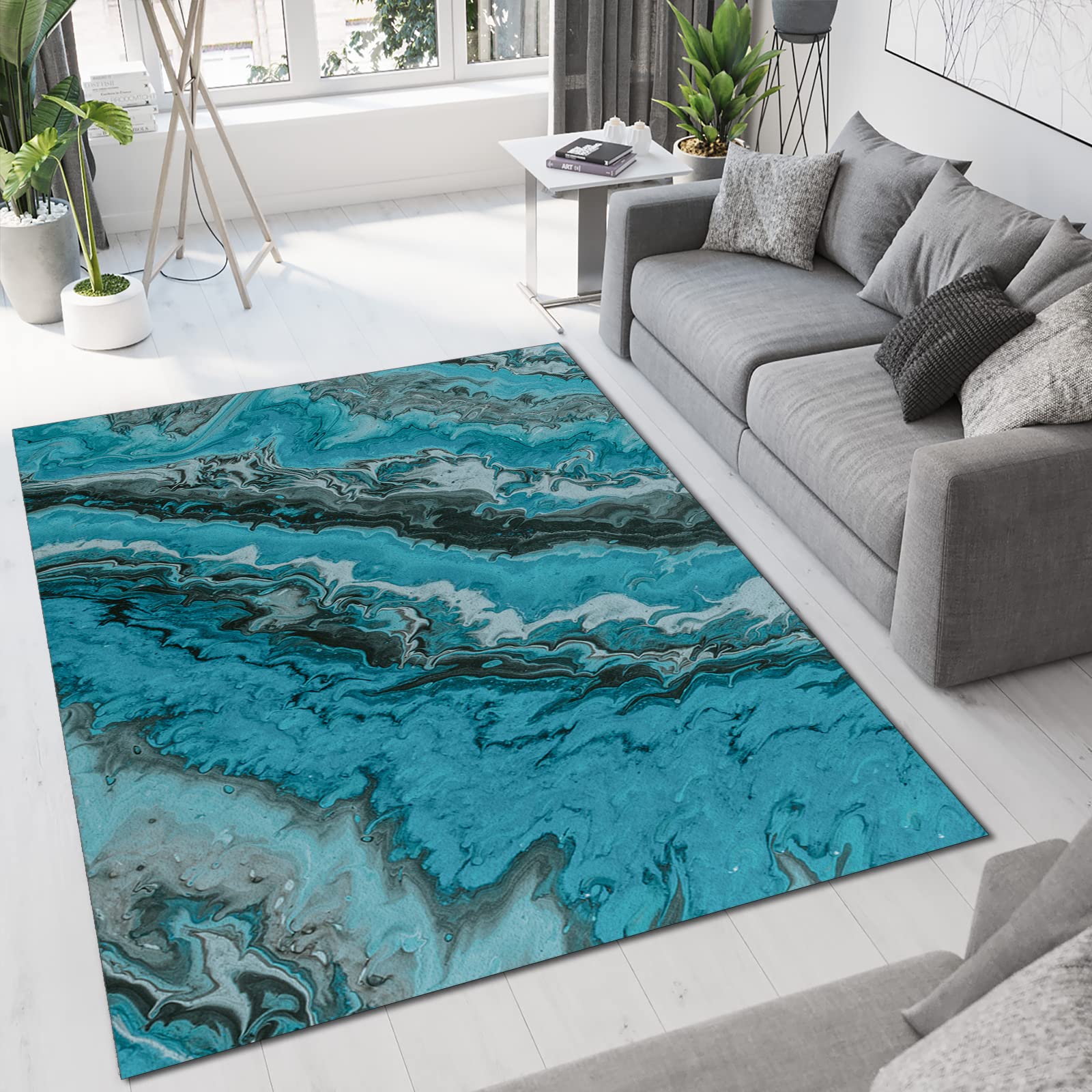 Modern Abstract Water Ripple Non-Slip Area Rug - Foldable Soft Floor Mat for Living Room, Bedroom & Dining Room - 3x5ft Home Decor - Perfect for Boho, Scandinavian & Contemporary Interior Design Styles