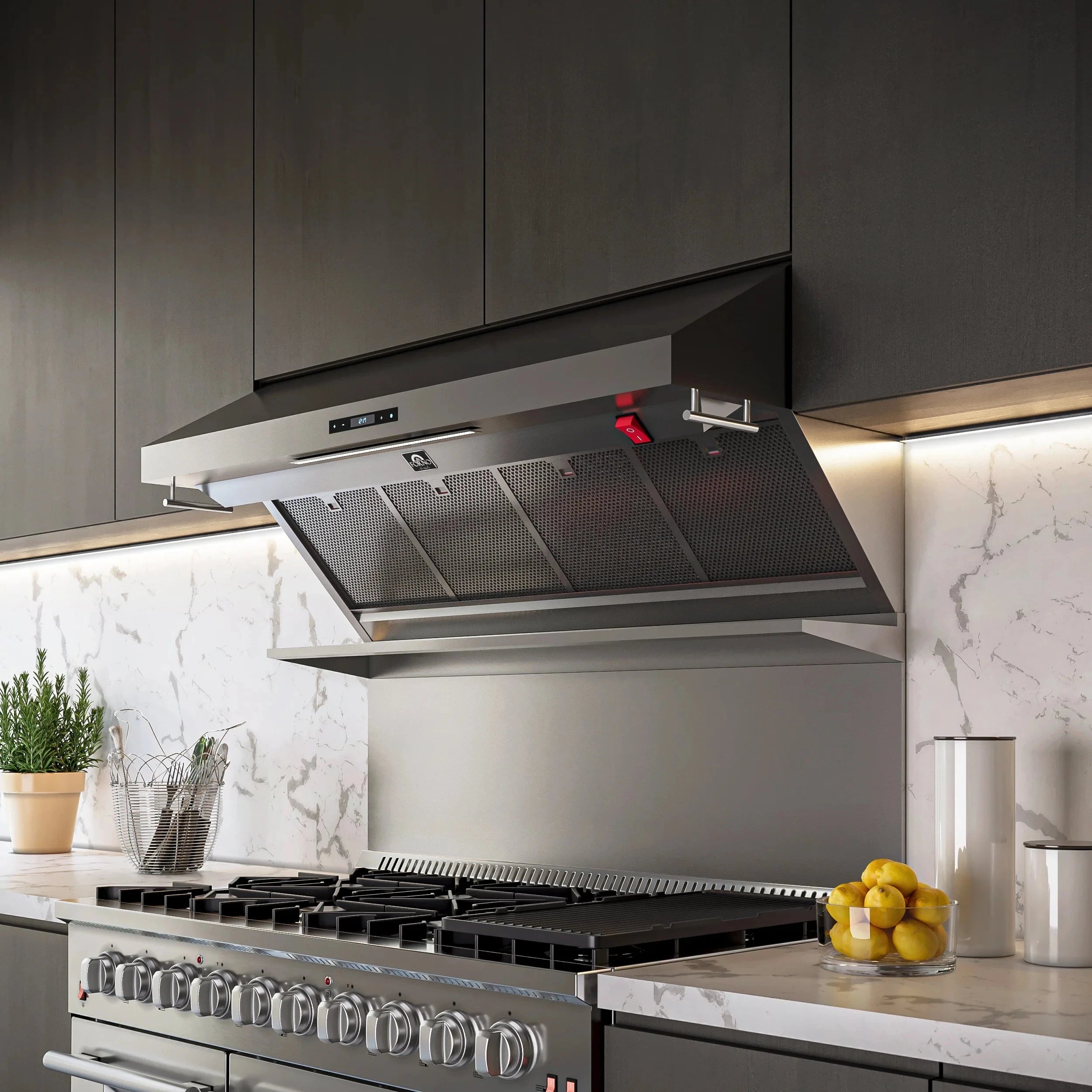 48 Inch Professional Gas Range with Wall Mount Range Hood & FBDL 019 05US Refrigerator - Complete Forno Appliance Package for Modern Kitchen | Perfect for Home Chefs & Entertaining