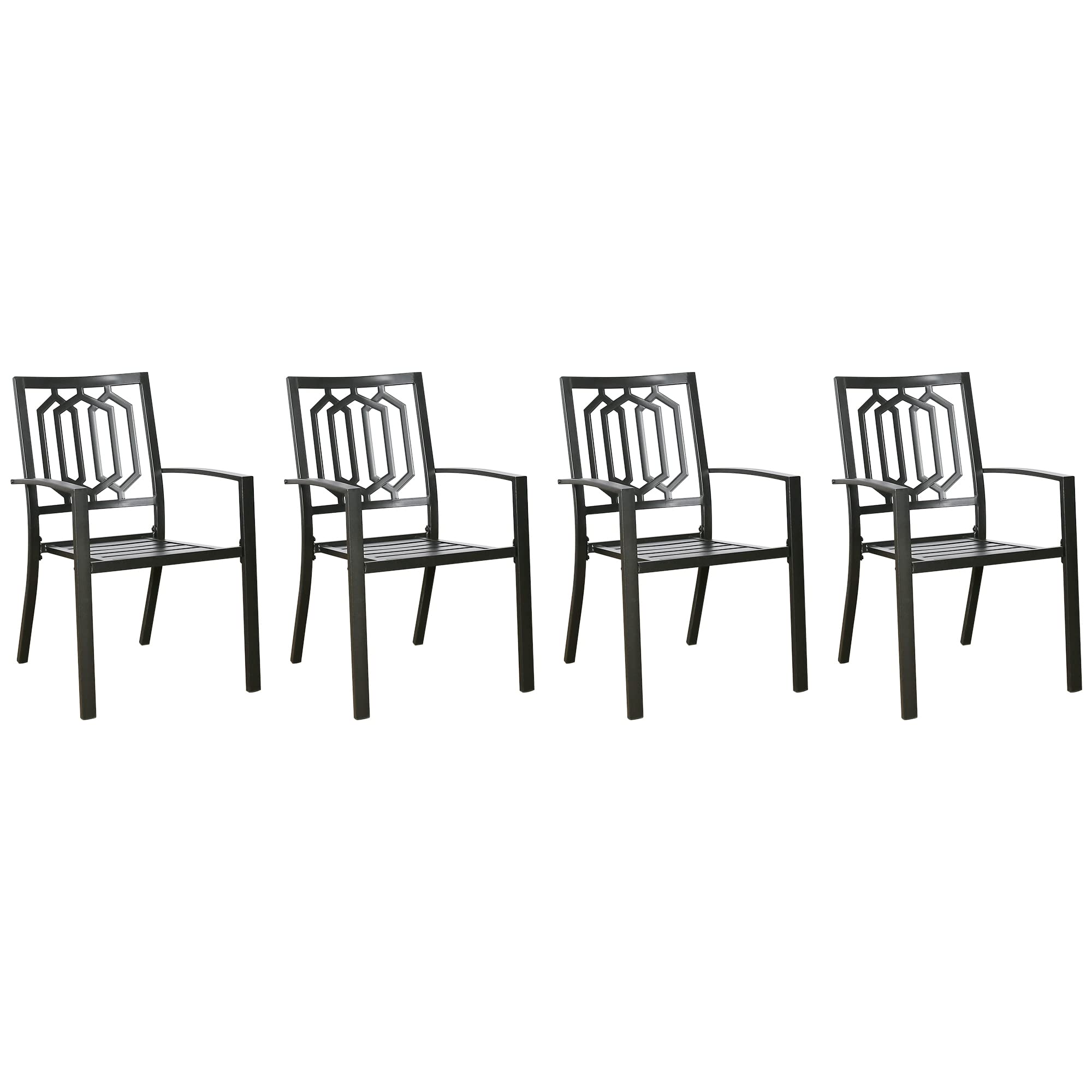 **Black Stackable Metal Patio Dining Chairs - Set of 4 Outdoor Armchairs MA206 - Perfect for Backyard, Garden, and Poolside Relaxation**