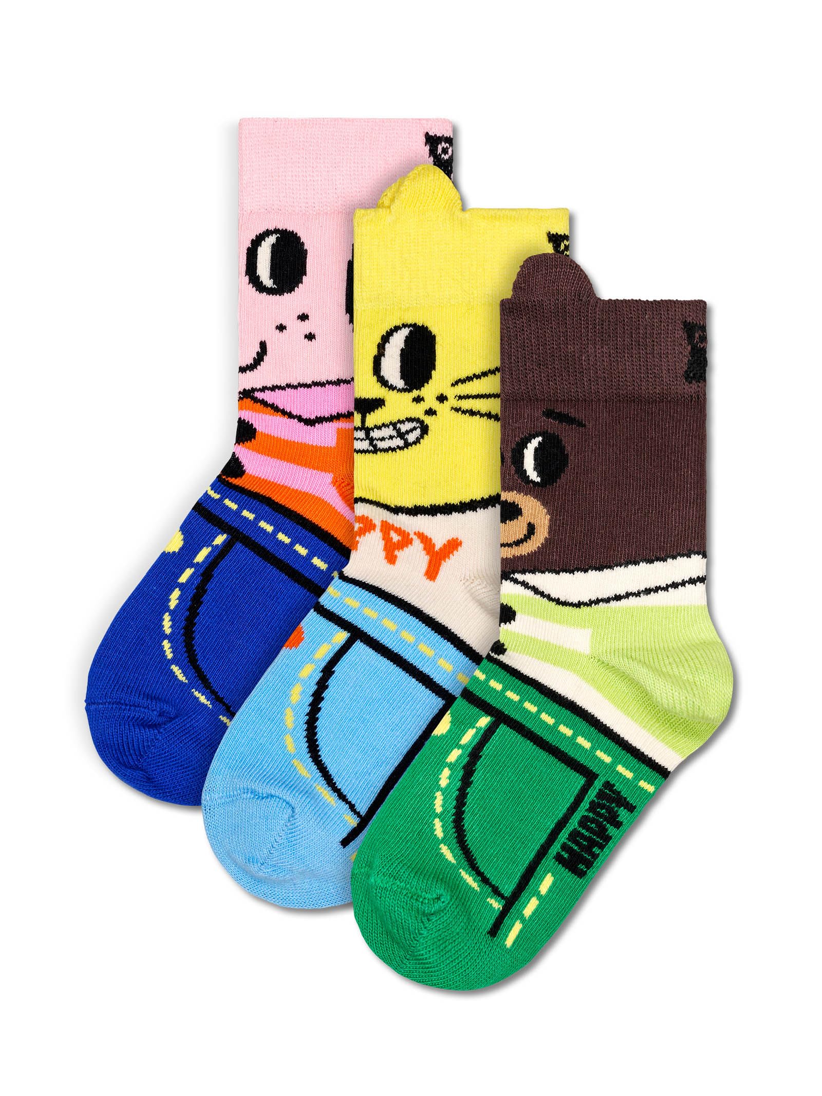 Happy Socks Kids Animal Crew Socks - Bear, Duck, Fox & More Fun Designs - Soft Cotton Socks for Boys & Girls - Perfect for School, Play & Everyday Wear