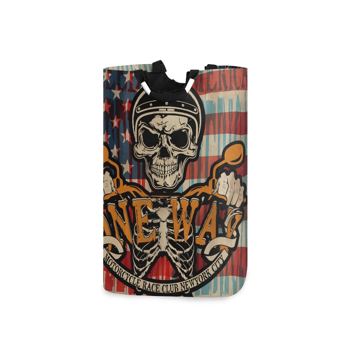 Vintage Biker Skull Laundry Bag with Handles - Foldable Collapsible Laundry Basket Hamper for Bathroom, Bedroom & Dorm Organization - Perfect for Laundry Room Decor & Storage (Washing, Travel, Camping)