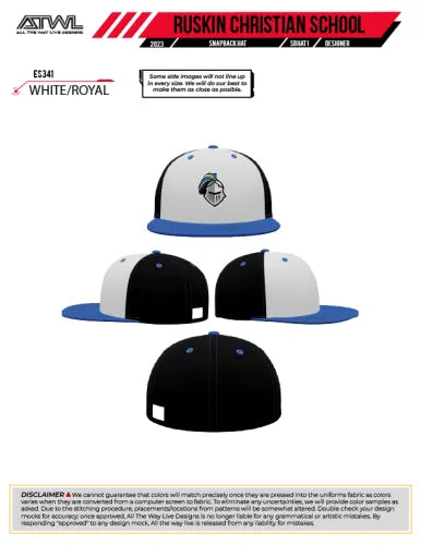 Ruskin Christian White and Royal Blue ES 341 Flex Fit Adjustable Baseball Cap - Perfect for Church, Sports, and Outdoor Activities