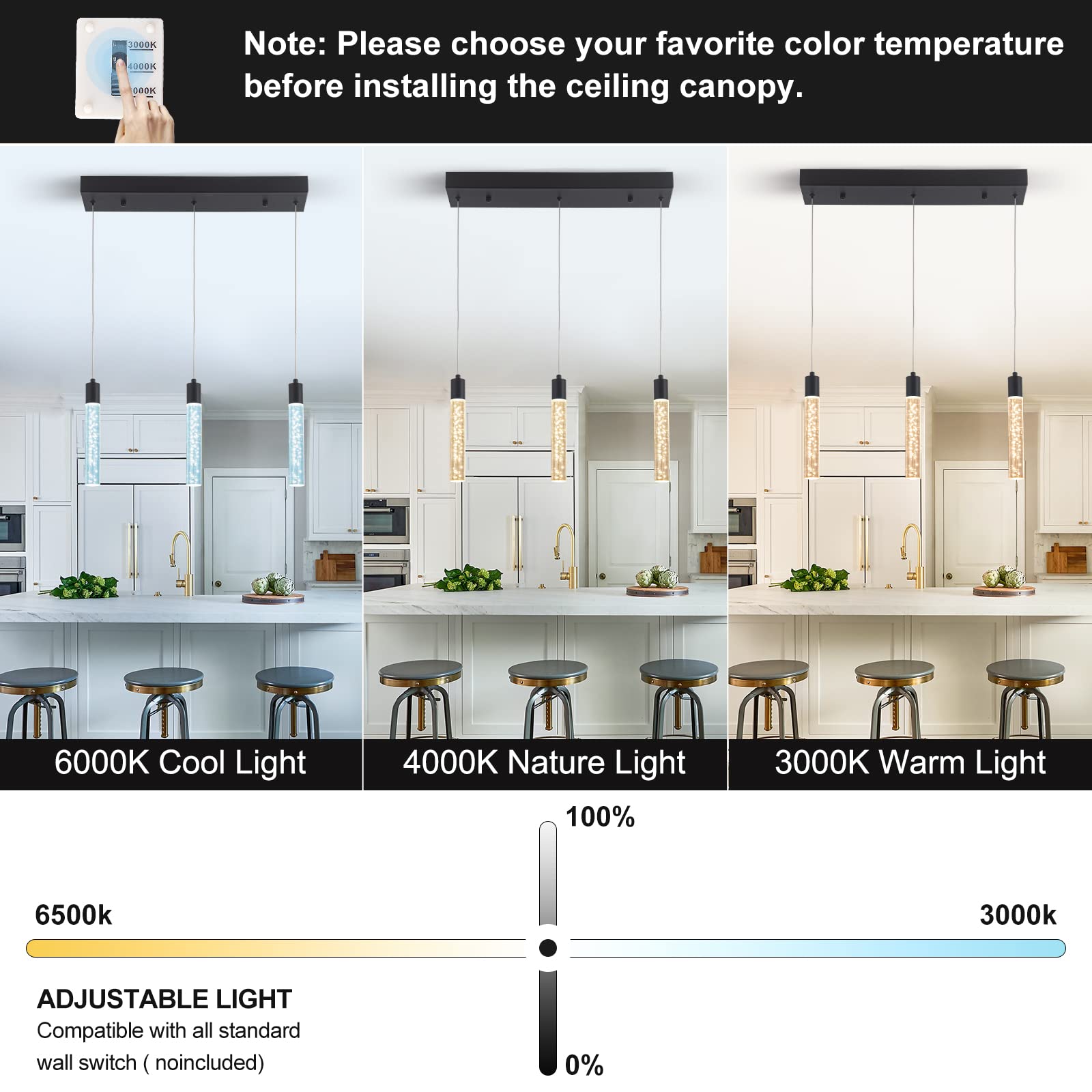 3 Pack Mini Black Modern LED Pendant Lights - Bubble Design Kitchen Island Lighting for Dining Room, Bedroom & Bar - Energy Efficient Hanging Spot Lights for Home Decor & Ambiance