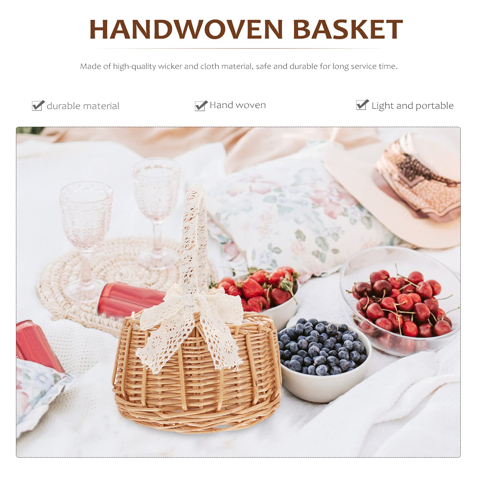 Elegant Rattan Wedding Flower Basket - Portable Woven Picnic Hamper & Decorative Wicker Pot for Bridal Showers, Home Decor, and Outdoor Gatherings