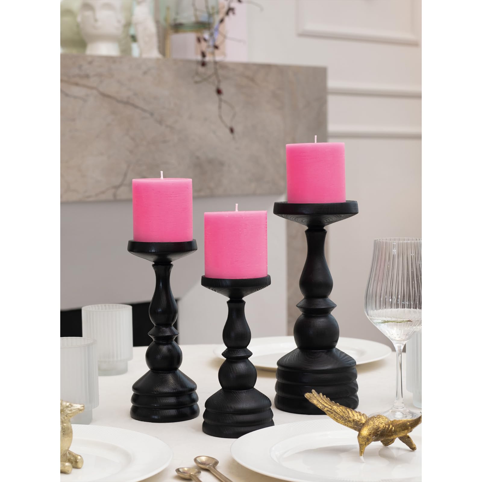 3x3 Inch Unscented Pillar Candles Set of 3 - Rustic Decorative Dinner Candles for Wedding & Home Decor - Hot Pink Large Candles for Centerpieces, Tablescapes & Romantic Ambiance