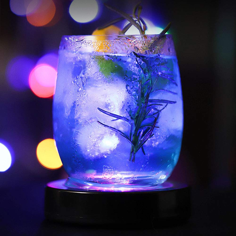 LAFEINA USB Rechargeable LED Drink Coasters - Glowing Cup Holders for Beer, Wine & Beverages - Party, Wedding & Bar Accessories - Black (1 Pack) - Perfect for Home Entertaining & Nightclubs