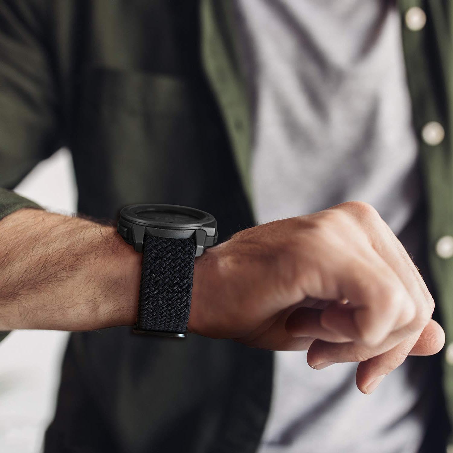 Stretchy 22mm Solo Loop Watch Band for Garmin Instinct 2 Solar & Crossover - Soft Elastic Braided Strap with Adjustable Buckle - Compatible with Instinct Tactical/Esports - Perfect for Running, Swimming & Outdoor Activities