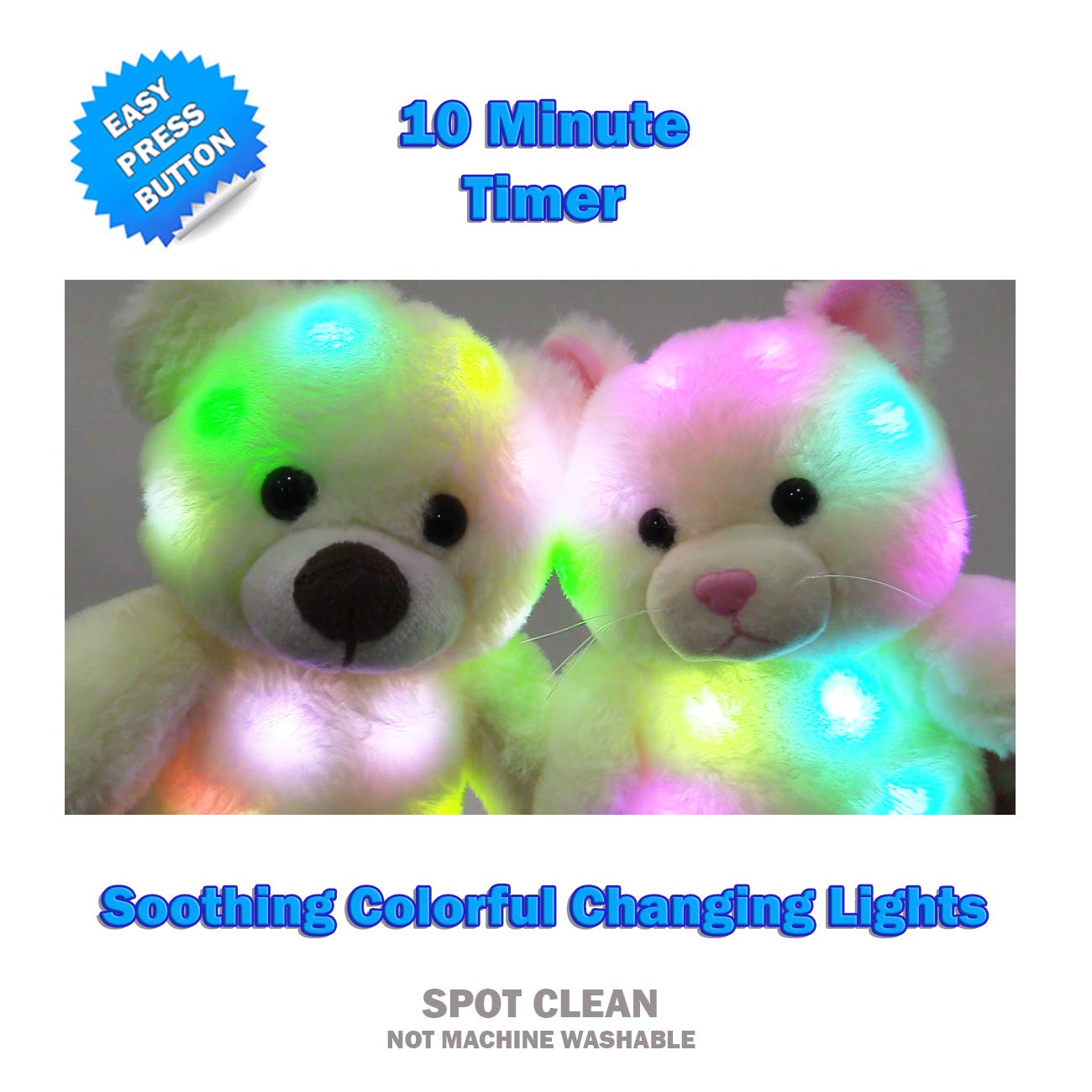 LED Light Up Stuffed Animal Plush Toy - Soft Glow Night Light for Kids, Boys & Girls (12