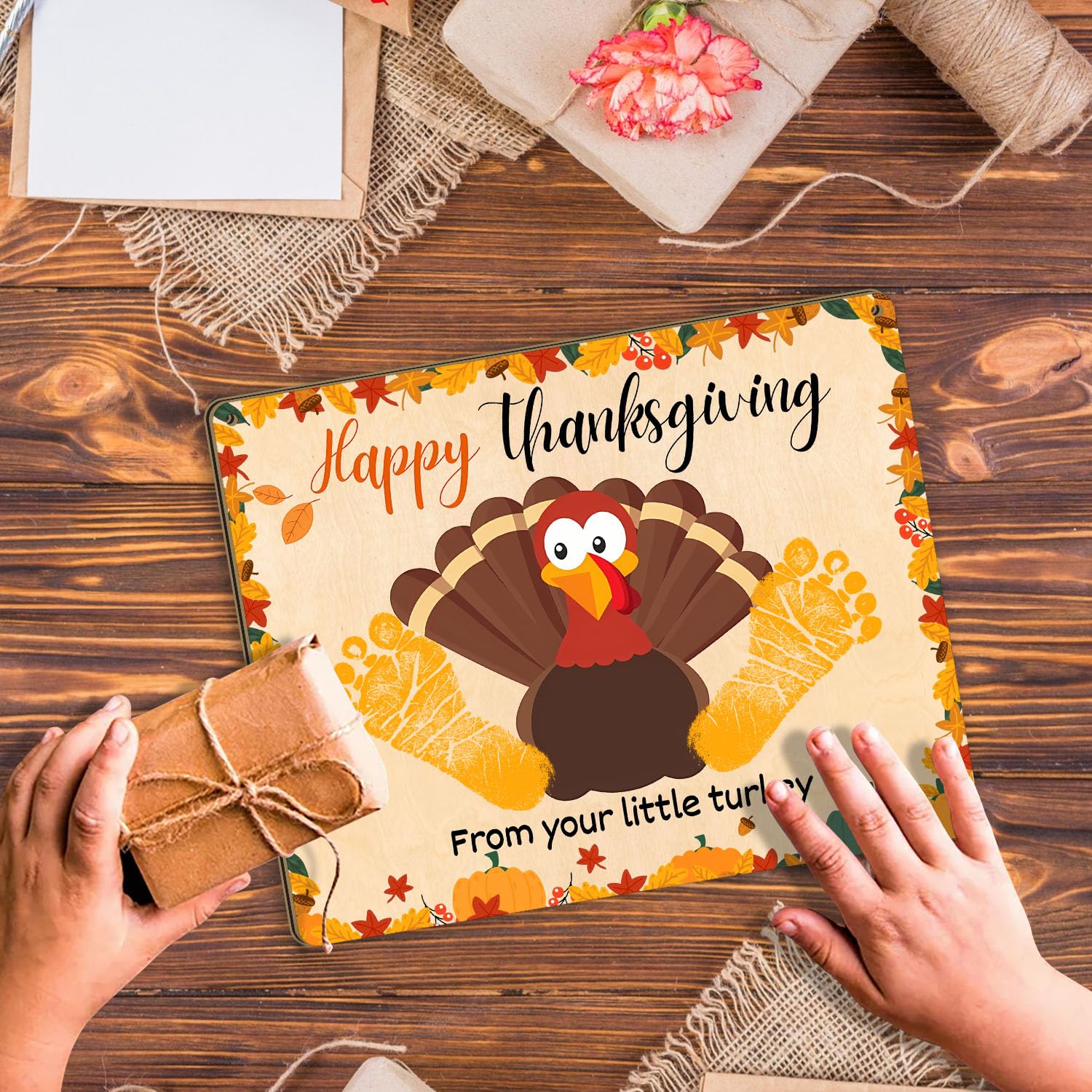 DIY Baby's First Thanksgiving Footprint Sign - Newborn Fall Keepsake, Holiday Milestone Card for Boys & Girls - Perfect Baby Shower Gift & New Mom Present - Great for Thanksgiving Decor, Nursery Display & Family Memory Preservation