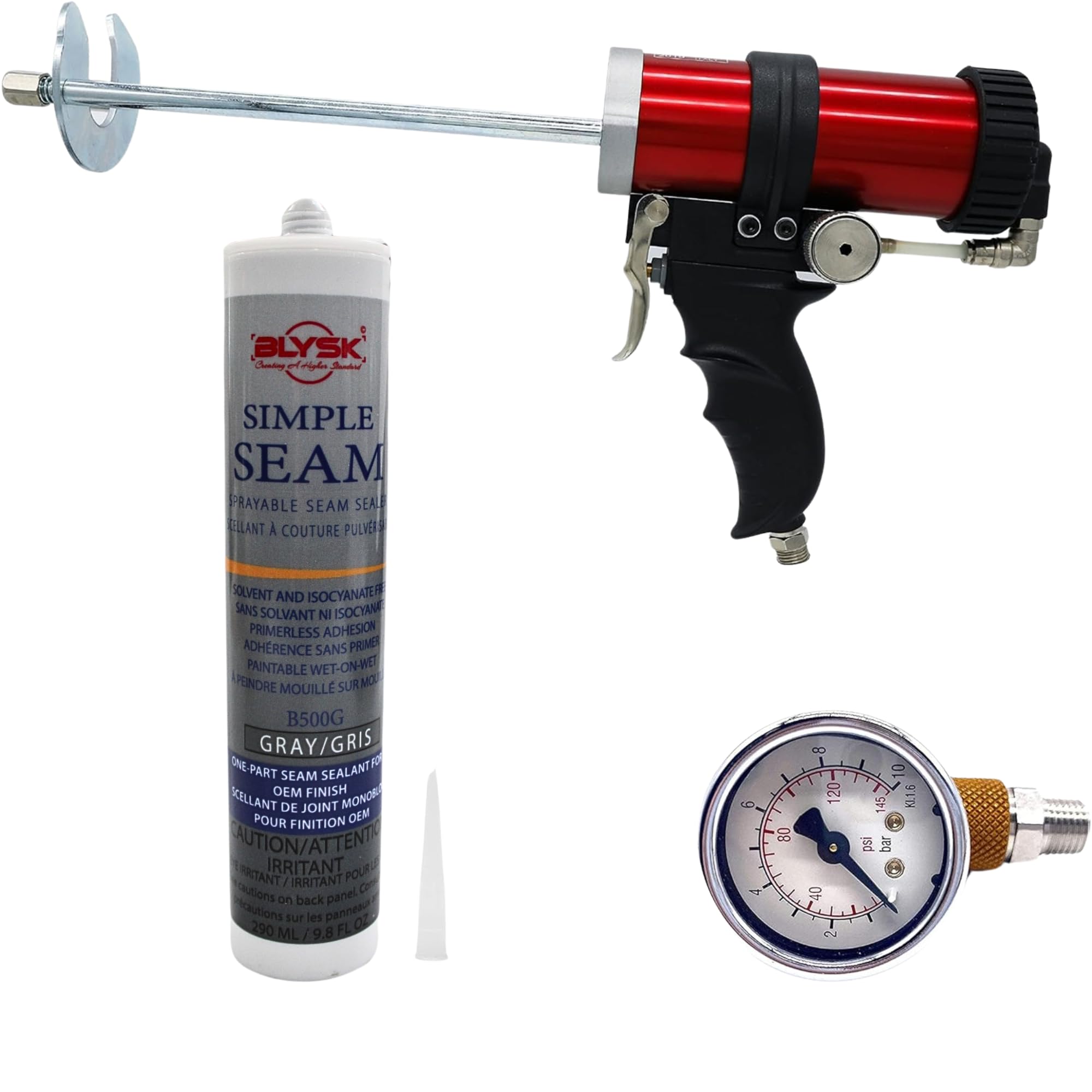 Ani Pneumatic Caulking Gun S3-1/2 with Air Flow Regulator & BLYSK Sprayable Seam Sealer B500G (Grey) - Professional Sealant Applicator for Automotive, Construction & DIY Projects