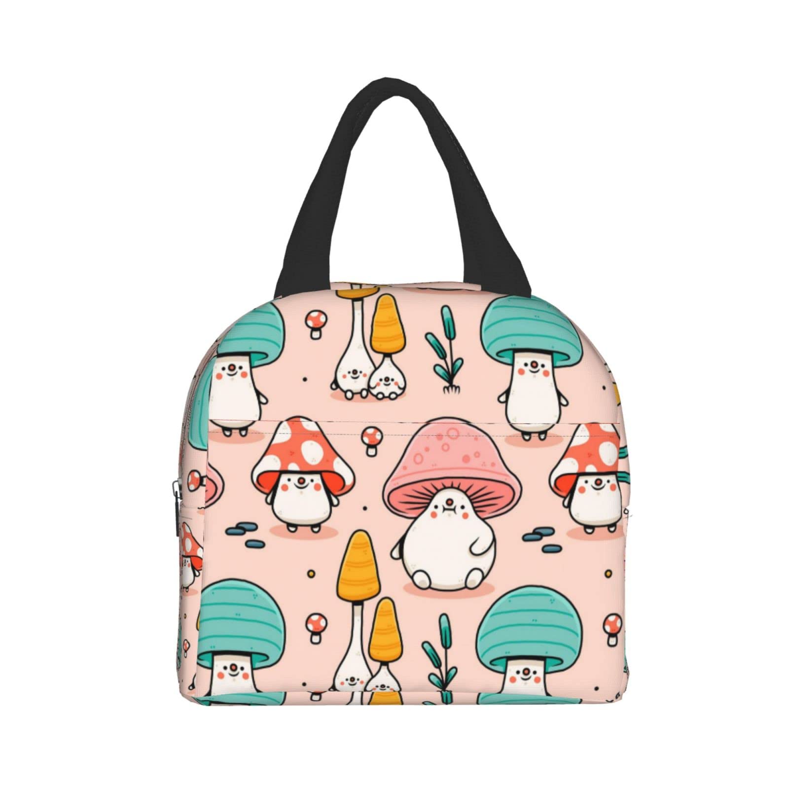 Insulated Lunch Box with Adorable Cartoon Mushrooms Pattern - Reusable & Leak-Proof Meal Container for Men & Women - Perfect for Work, School, Travel, Picnic & Outdoor Activities
