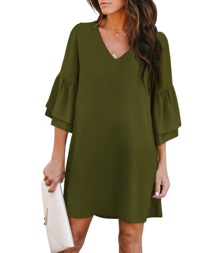 BELONGSCI Women's Summer Dress 2025 - Sweet & Cute V-Neck Bell Sleeve Mini Shift Dress for Wedding, Graduation, Party & Casual Wear | Lightweight Flowy Dress for Beach, Date Night & Summer Outings