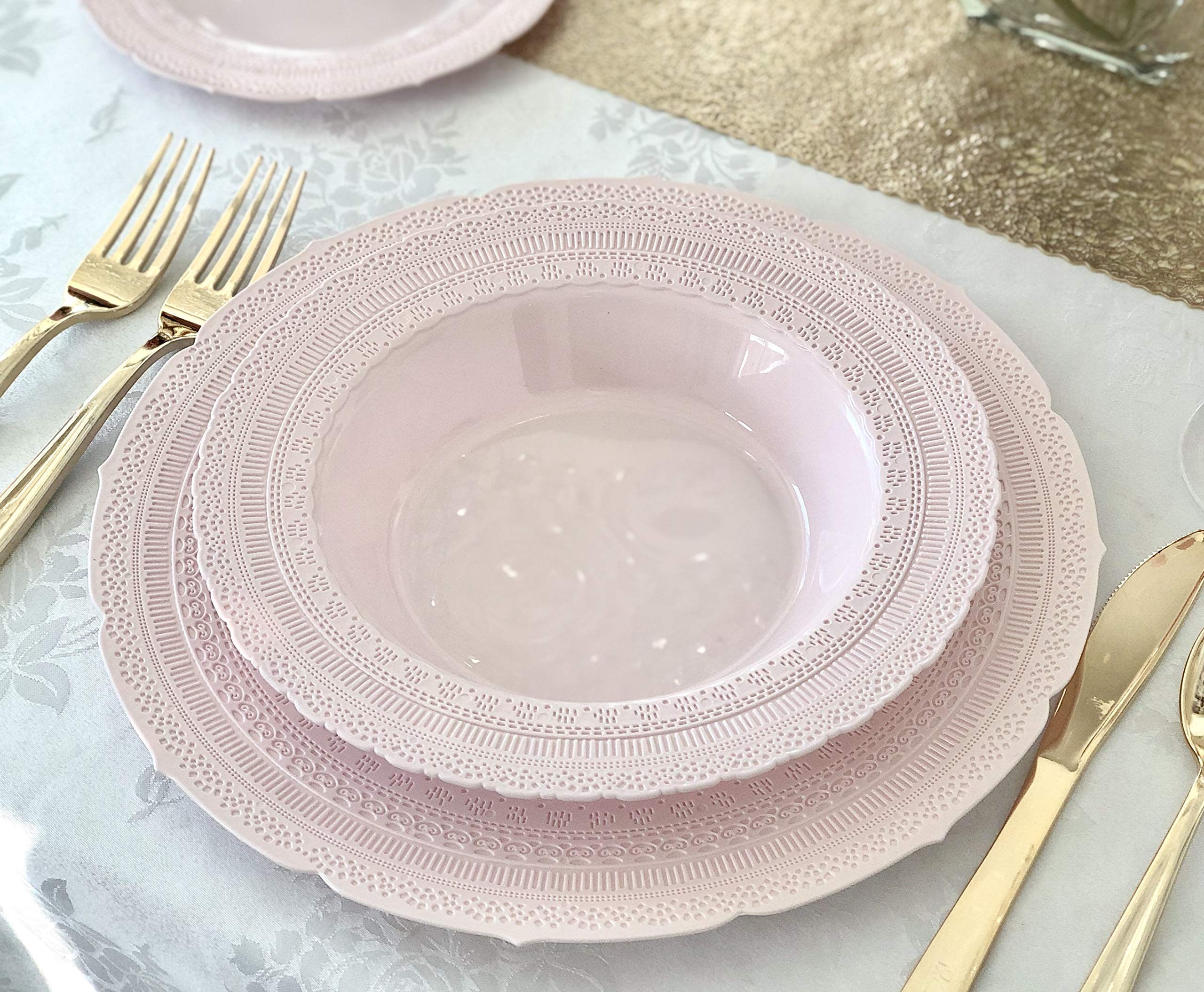 240 Pack Extra Heavyweight Disposable Plastic Bowls - 14 oz Vintage Wedding Party Soup Bowls in Chateau Blush Pink | Perfect for Weddings, Parties, Catering & Outdoor Events