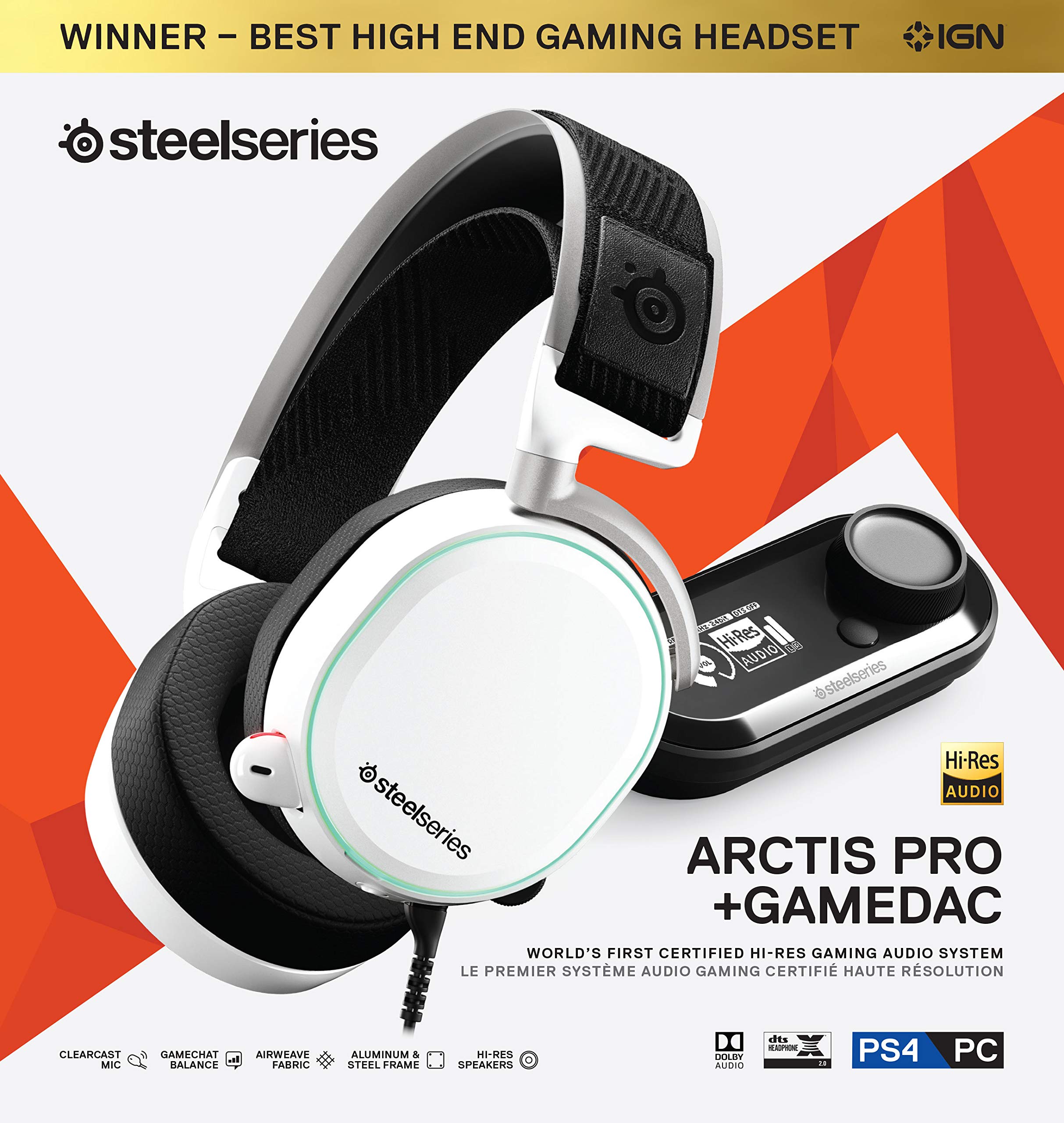 SteelSeries Arctis Pro + GameDAC Wired Gaming Headset with Hi-Res Audio - Premium DAC & Amp for PS5, PS4, PC - White - Perfect for Competitive Gaming & Immersive Audio Experience