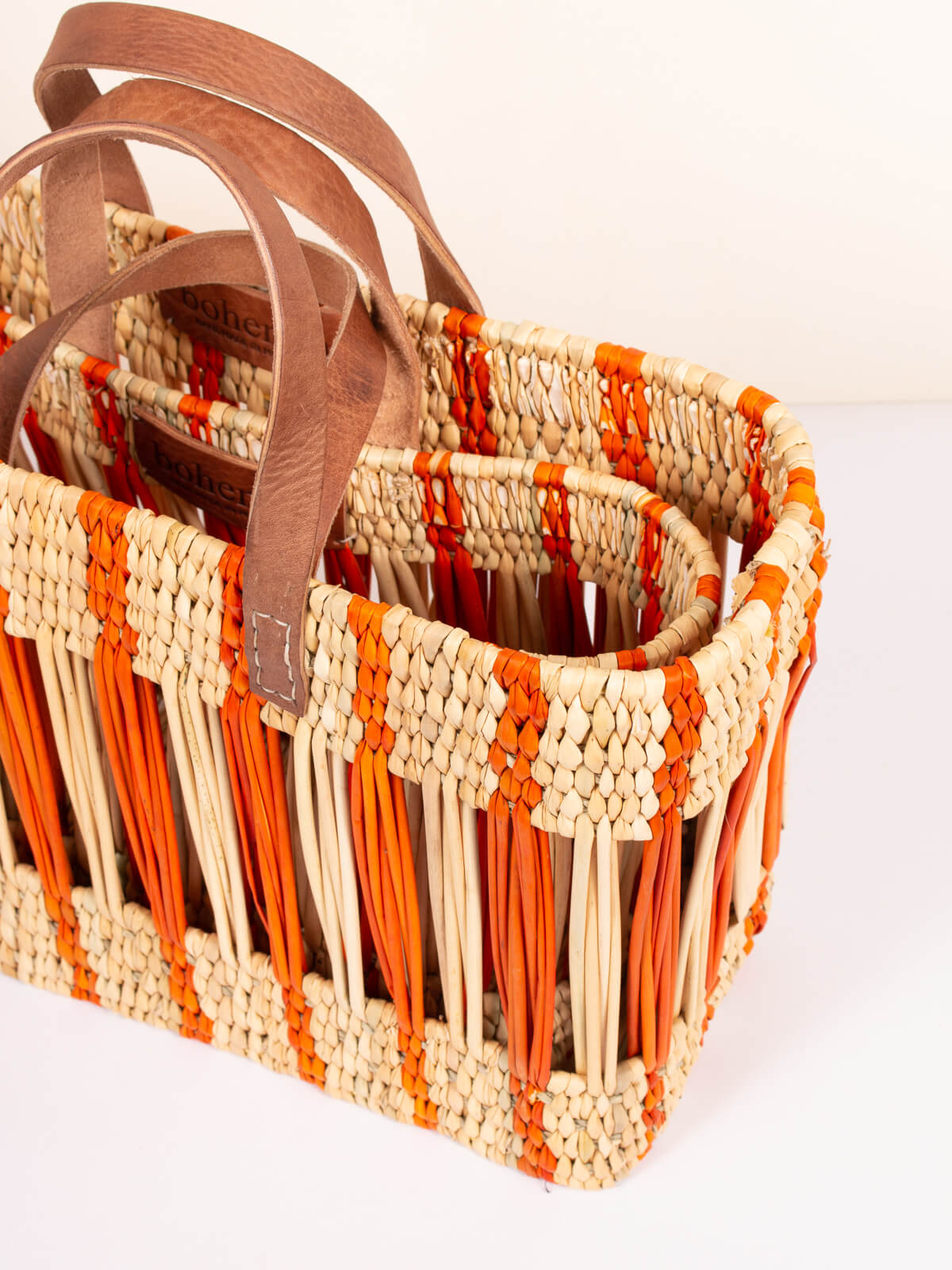 Handwoven Orange Stripe Decorative Reed Basket - Natural Fiber Storage for Home, Office, or Gift Giving - Perfect for Organizing Blankets, Toys, and Magazines